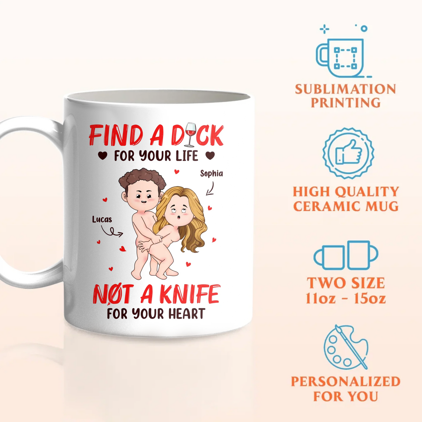 Personalized Funny Couple Coffee Mug - Valentine's Day Gift Idea For Husband/Wife - Not A Knife For Your Heart