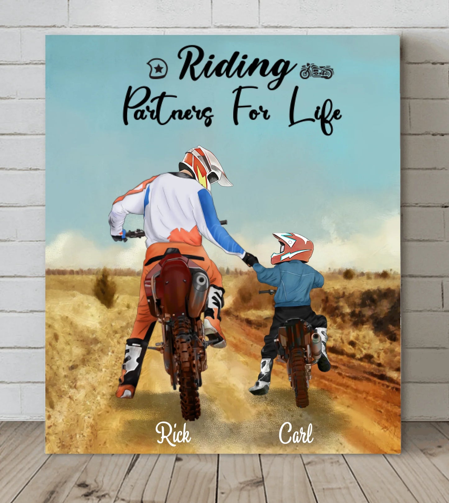 Personalized Canvas - Father and 1 Son, Up to 2 Sons - Best Gift for Bikers - Riding Partners For Life - IAKT4L