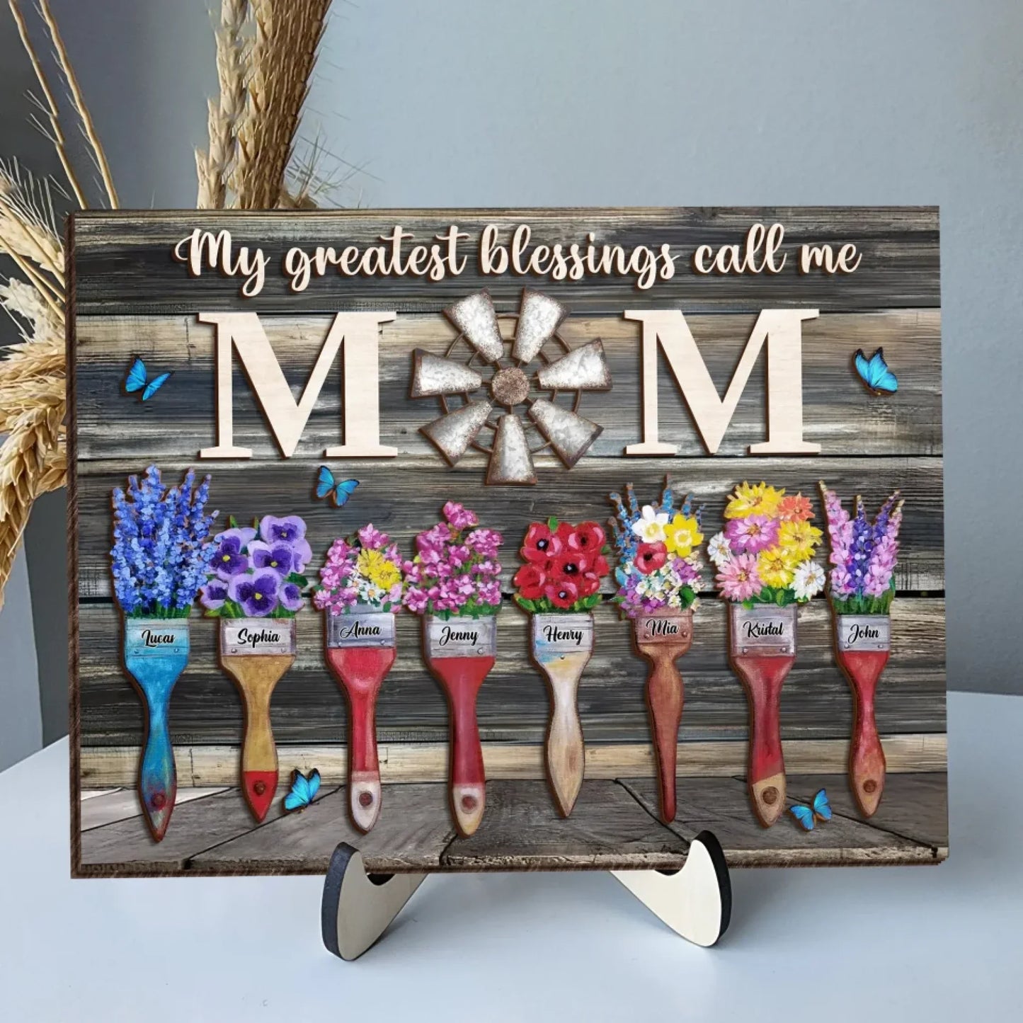 Personalized Home Wooden Art - Gift Idea For Mom/Grandma with up to 8 Kids - Blessed To Be Called Grandma