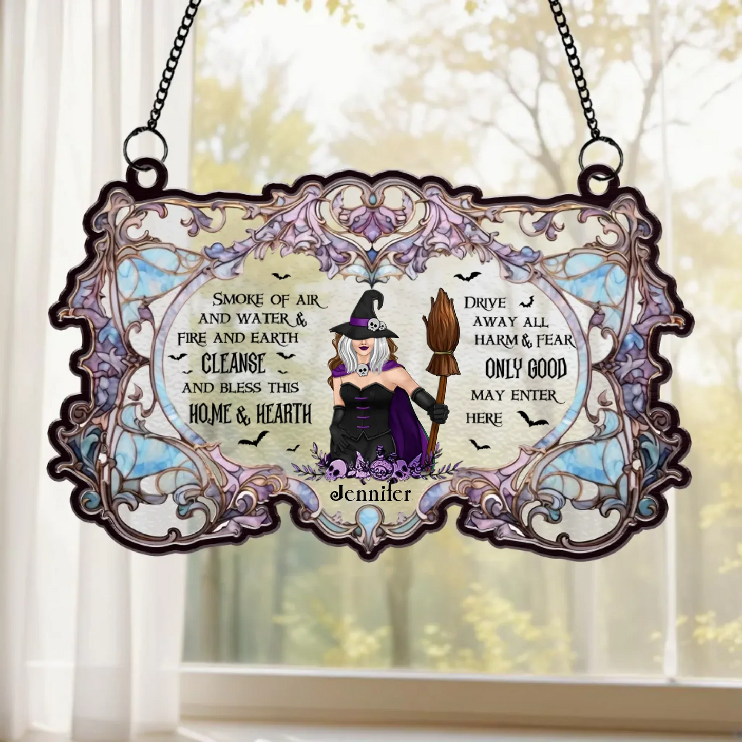 Personalized Witch Hanging Suncatcher Ornament - Gift Idea For Witch - Smoke Of Air And Water
& Fire And Earth