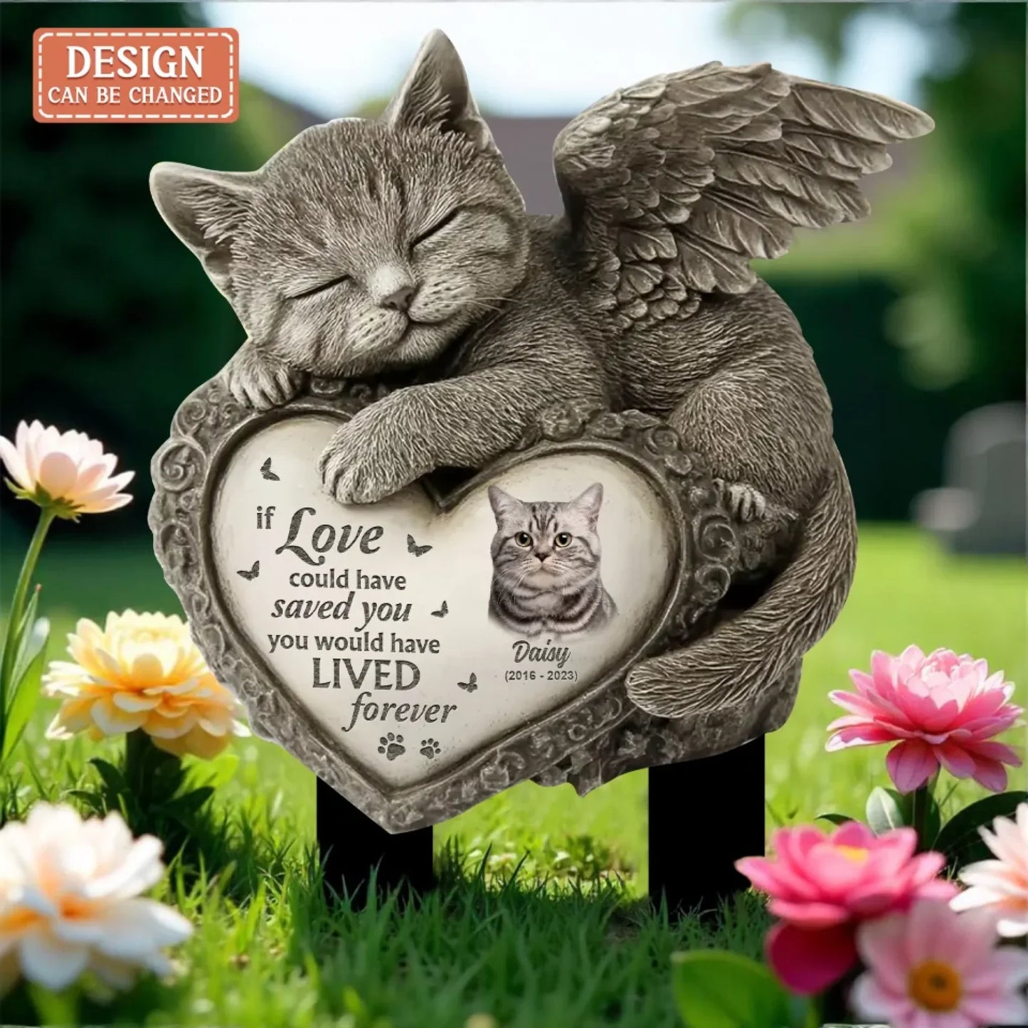Personalized Angel Cat Sleeping Stone Effect Metal Sign - Memorial Gift Idea - If Love Could Have Saved You