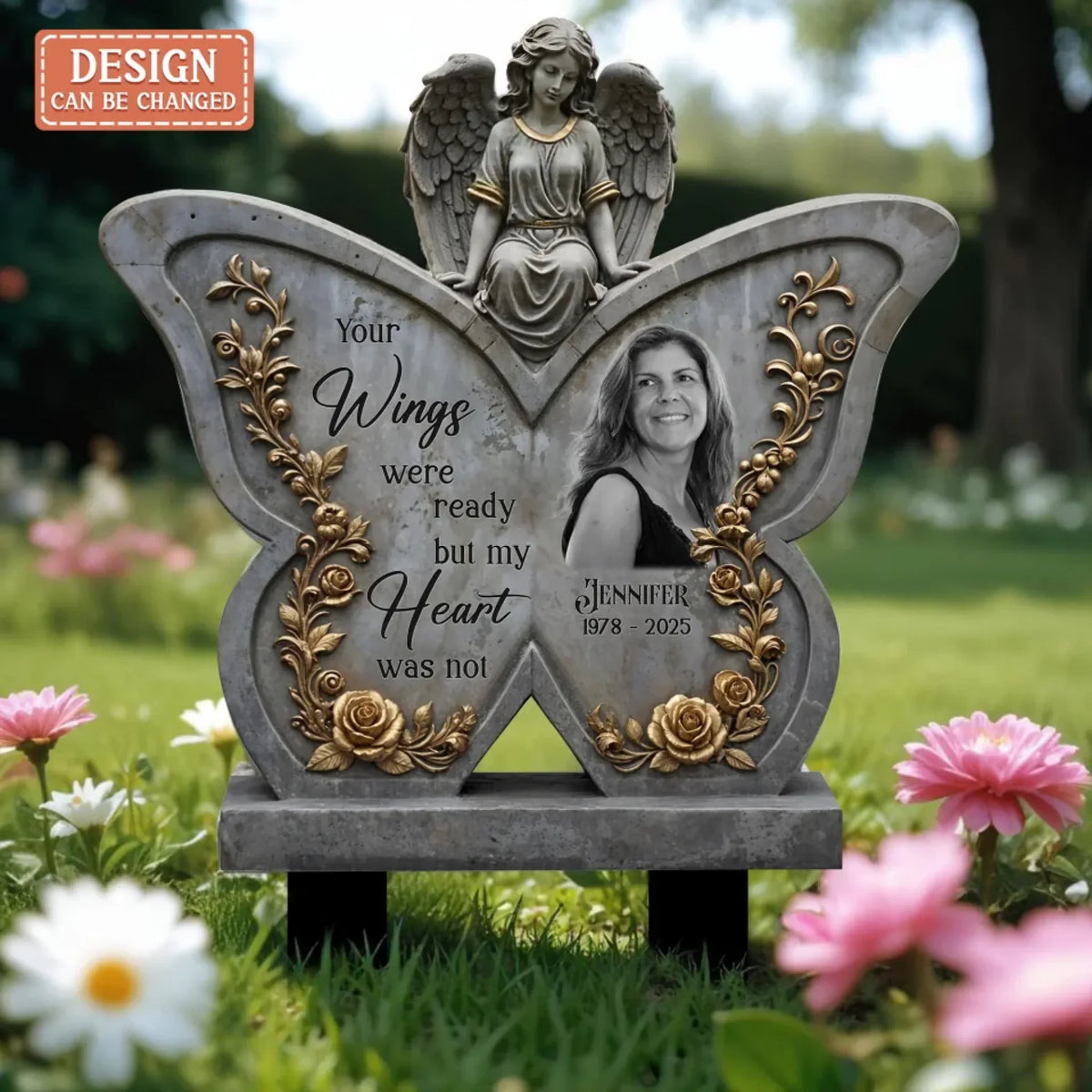 Personalized Memorial Angel Butterfly Metal Sign - Memorial Gift Idea For Mother's Day - Your Wings Were Ready But My Heart Was Not