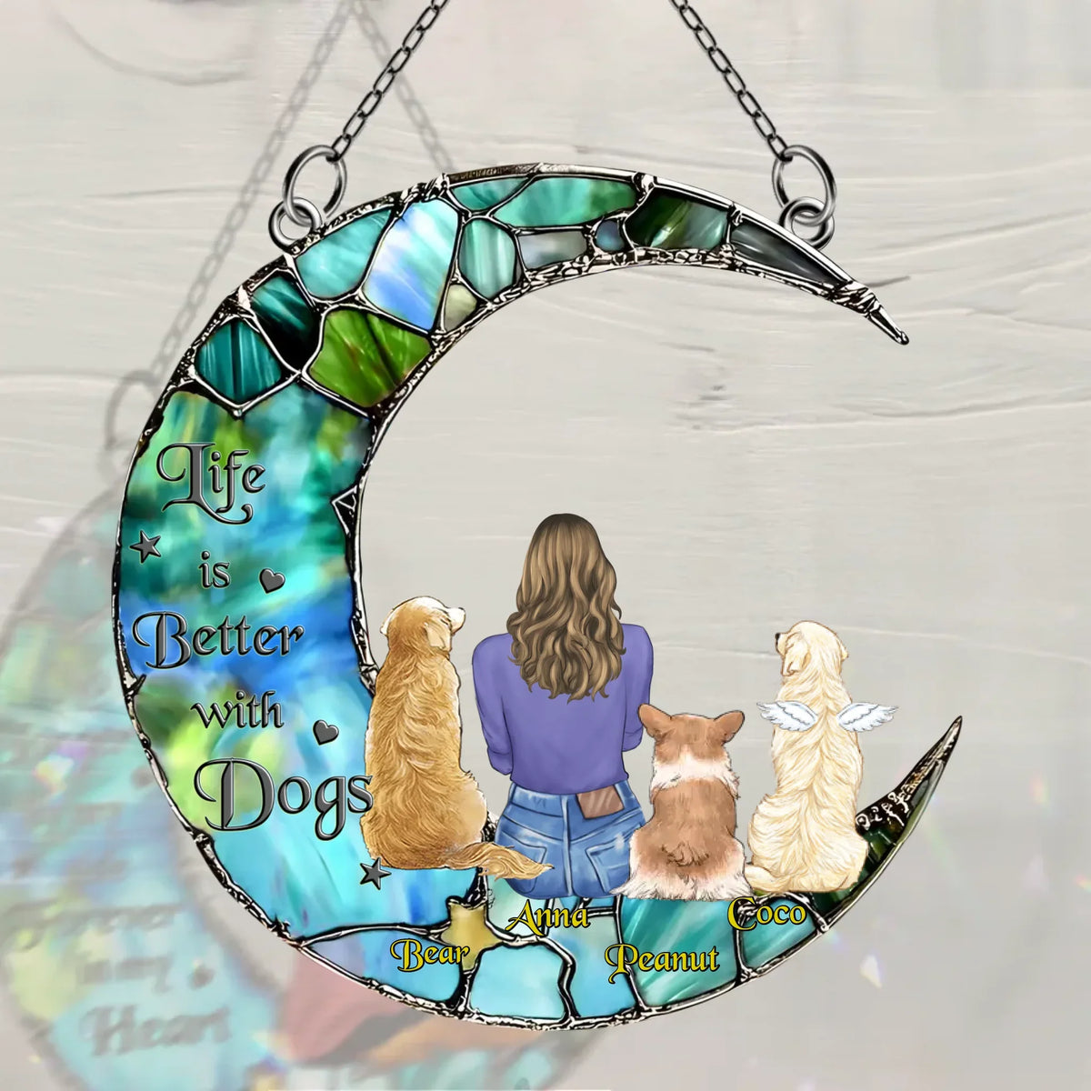 Personalized Dog Mom Suncatcher - Up to 3 Dogs - Mother's Day Gift For Dog Mom - Life Is Better With Dogs