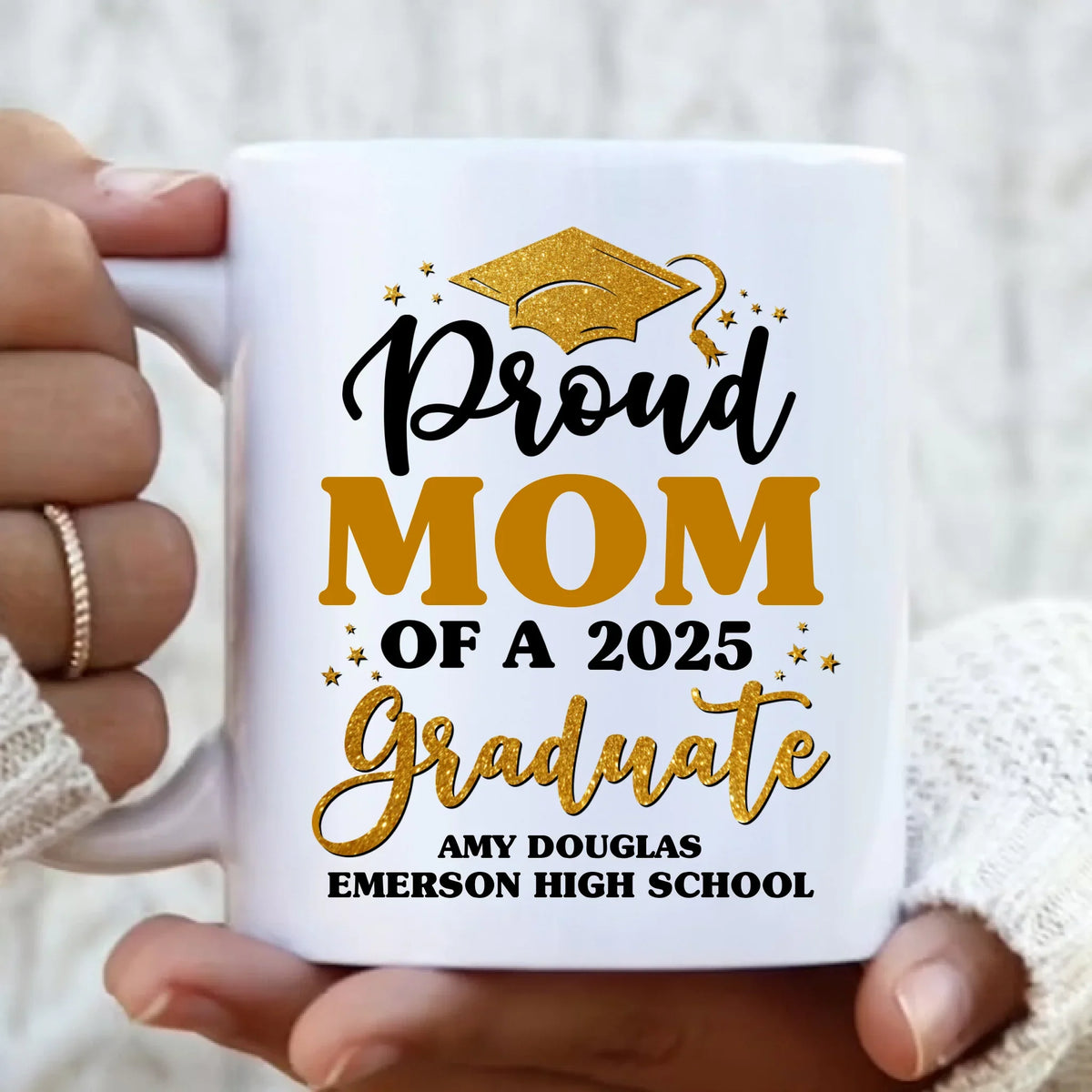 Personalized Proud Mom Of A 2025 Graduate Coffee Mug - Graduation Gift Idea For Family's Member