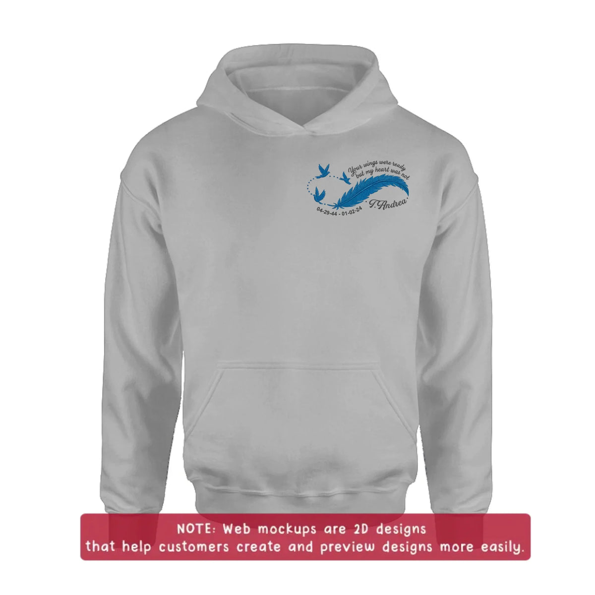 Custom Personalized Memorial Embroidered T-Shirt/ Sweater/ Hoodie - Memorial Gift Idea - Your Wings Were Ready But My Heart Was Not