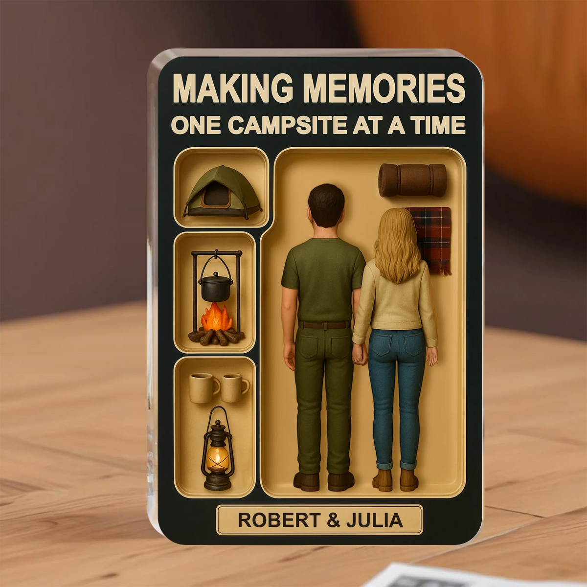 Personalized Camping Couple Toy Box Acrylic Block - Gift Idea For Couple/Camping Lover - Making Memories One Campsite At A Time
