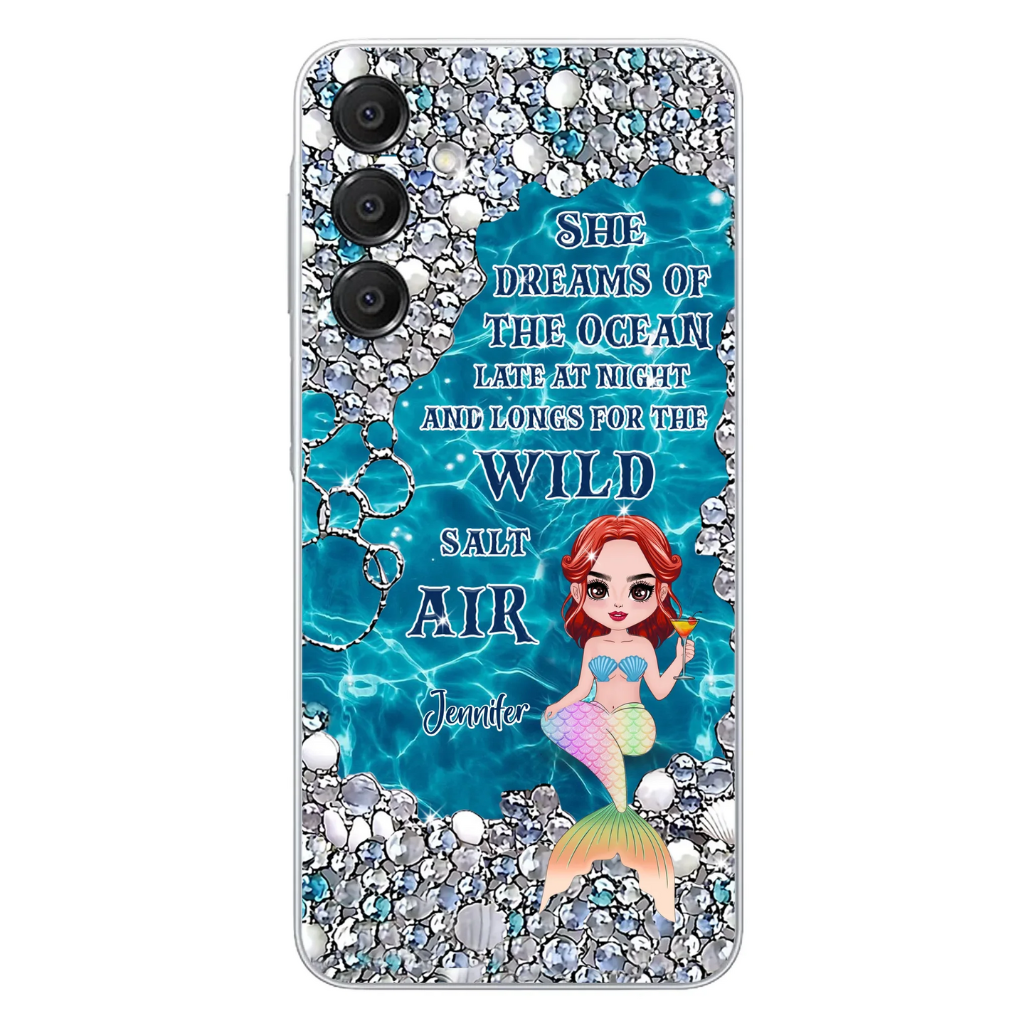 Custom Personalized Mermaid Phone Case - Gift Idea For Ocean Lovers/Mermaid - She Dreams Of The Ocean Late At Night - Case For iPhone & Samsung