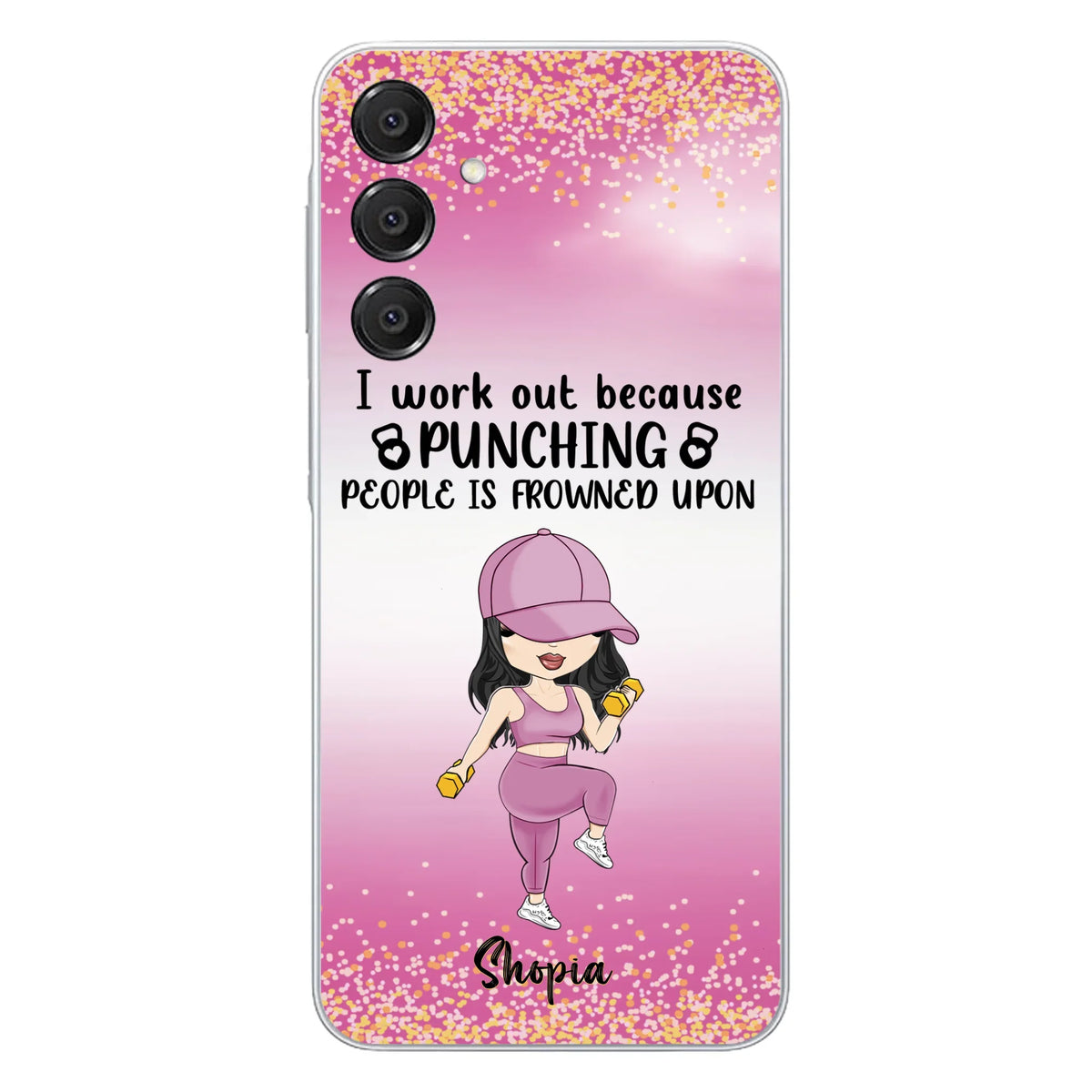 Custom Personalized Gym Girl Chibi Phone Case - Gift Idea For Gym Lovers - I Worked Out Because Punching People Is Frowned Upon - Cases For iPhone And Samsung