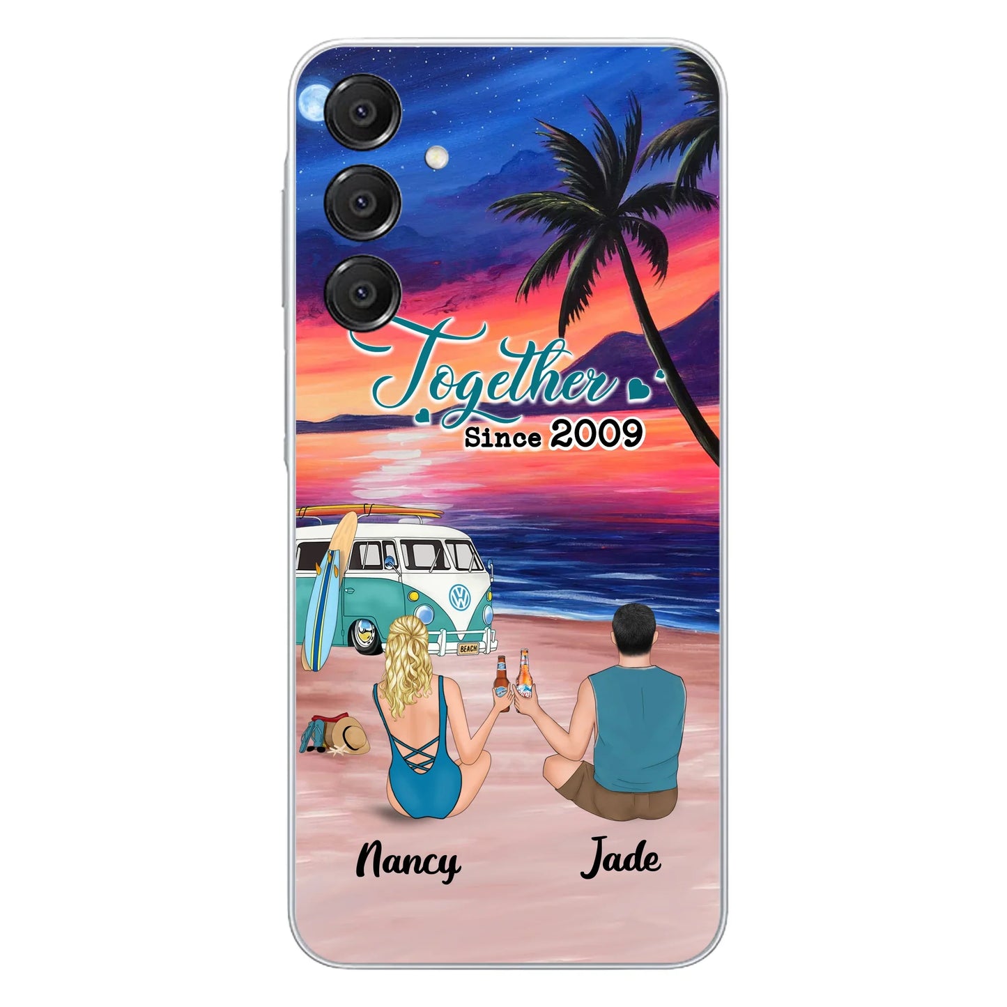 Personalized Beach Camping Phone Case - Gifts For Camping/Dog/Cat Lover With Up to 3 Kids And 3 Pets - This Is Our Happy Place - Case For iPhone And Samsung
