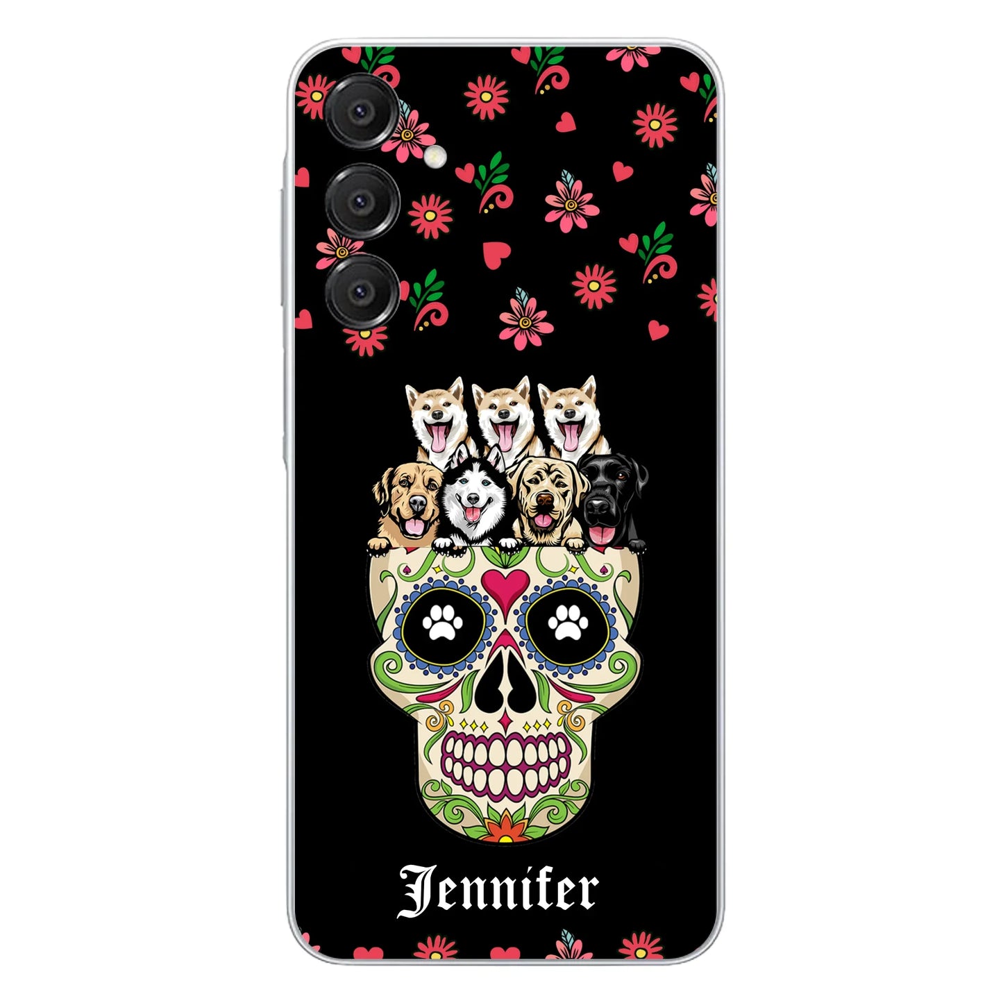 Custom Personalized Sugar Skull Pets Phone Case - Gift for Dog/Cat Lovers - Up to 7 Pets