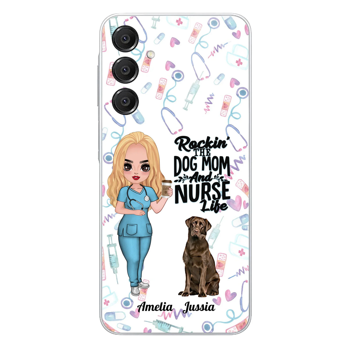 Custom Personalized Nurse Dog Mom Phone Case - Upto 5 Dogs - Gift Idea For Dog Lover - Rockin' The Dog Mom And Nurse Life - Case For iPhone And Samsung