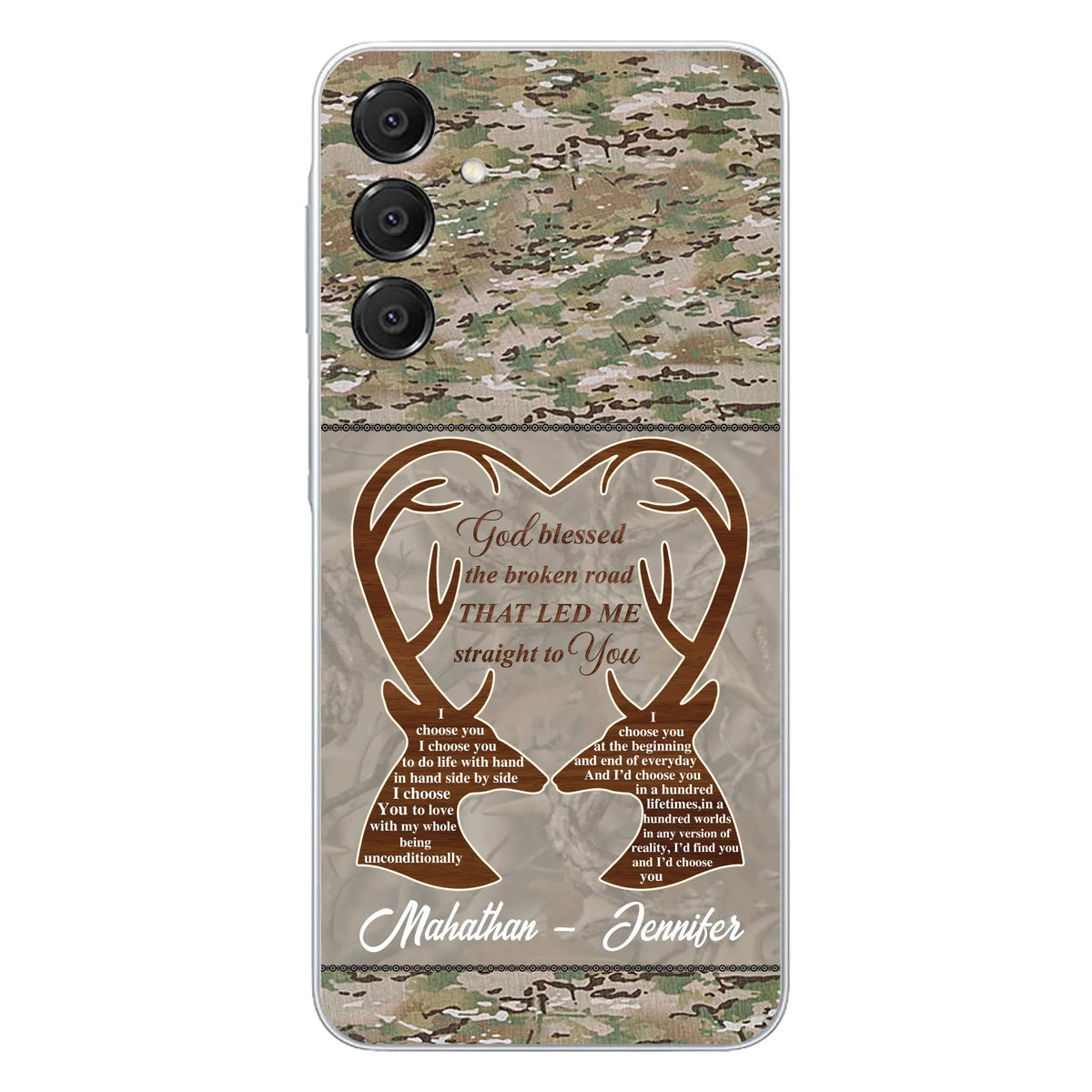 Custom Personalized Deer Hunting Heart Phone Case - Gift Idea For Couple - God Blessed The Broken Road That Led Me Straight To You - Case For iPhone And Samsung