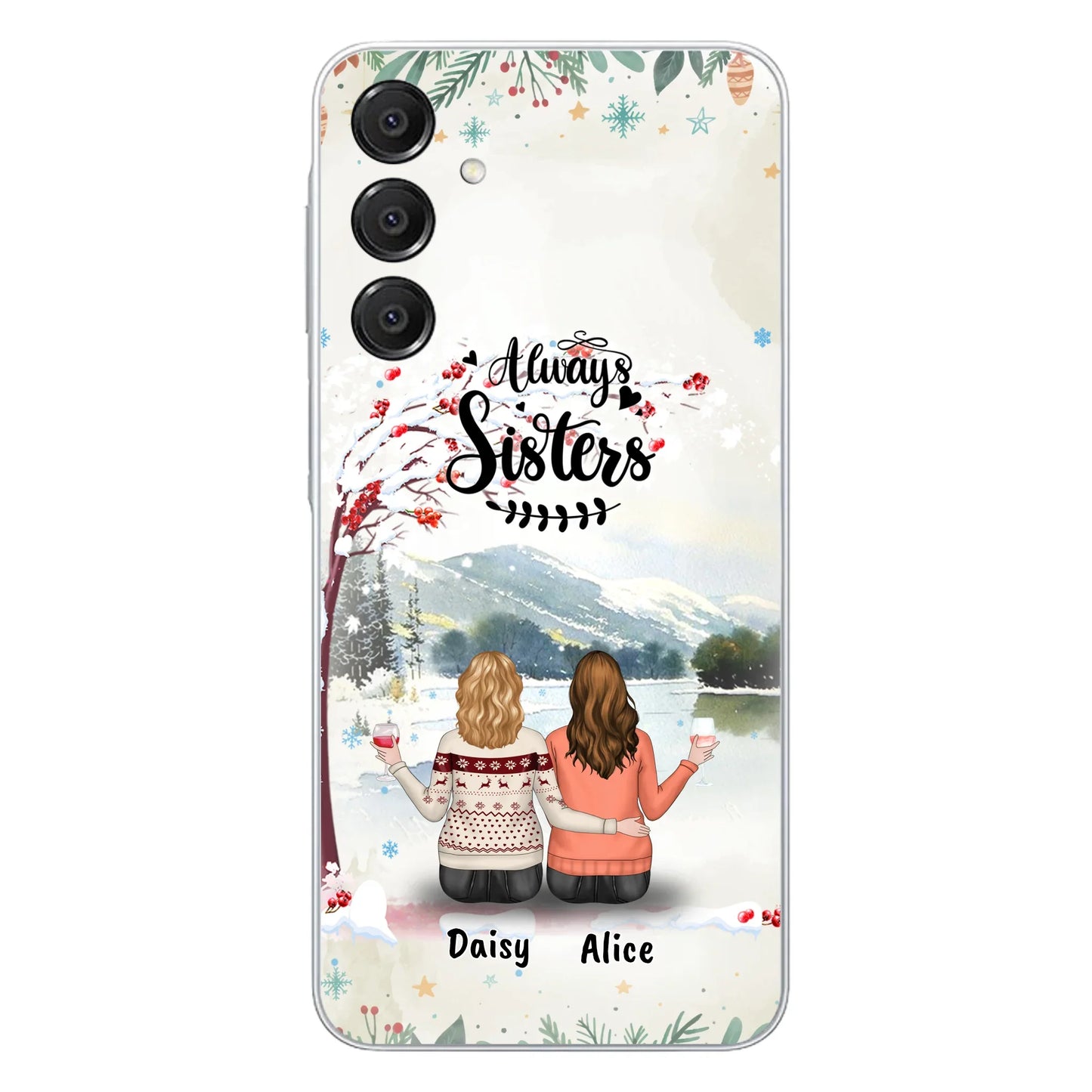 Custom Personalized Sisters Phone Case - Christmas/Autumn/Winter Sisters - Upto 3 Girls - Best Gift For Friends - Phone Case For iPhone And Samsung