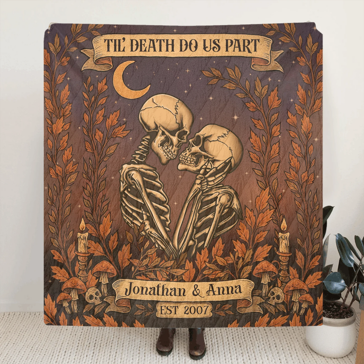 Personalized Skeleton Couple Cottage Quilt/Fleece Throw Blanket - Gift Idea For Couple - Til' Death Do Us Part