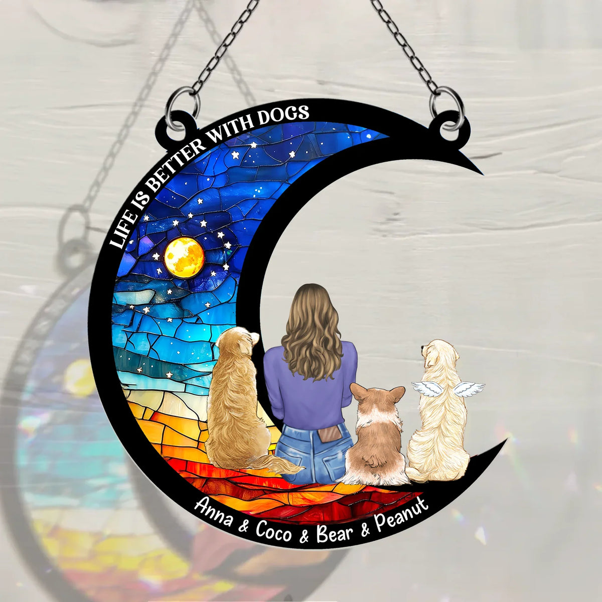Personalized Dog Mom Suncatcher - Up to 3 Dogs - Mother's Day Gift For Dog Mom - Life Is Better With Dogs