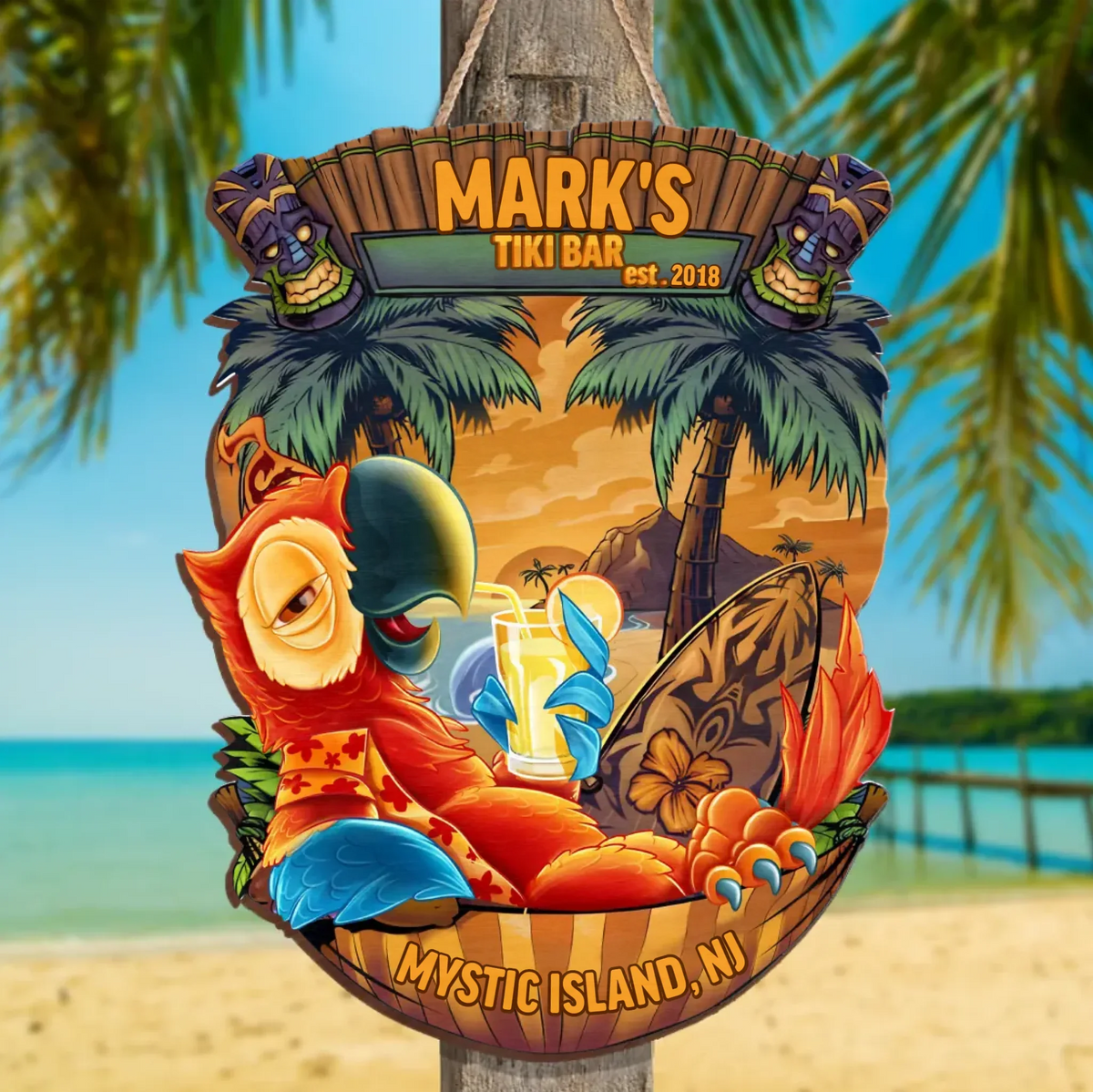 Personalized Tiki Bar Wooden Sign - Summer/Holiday Gift Idea For Family