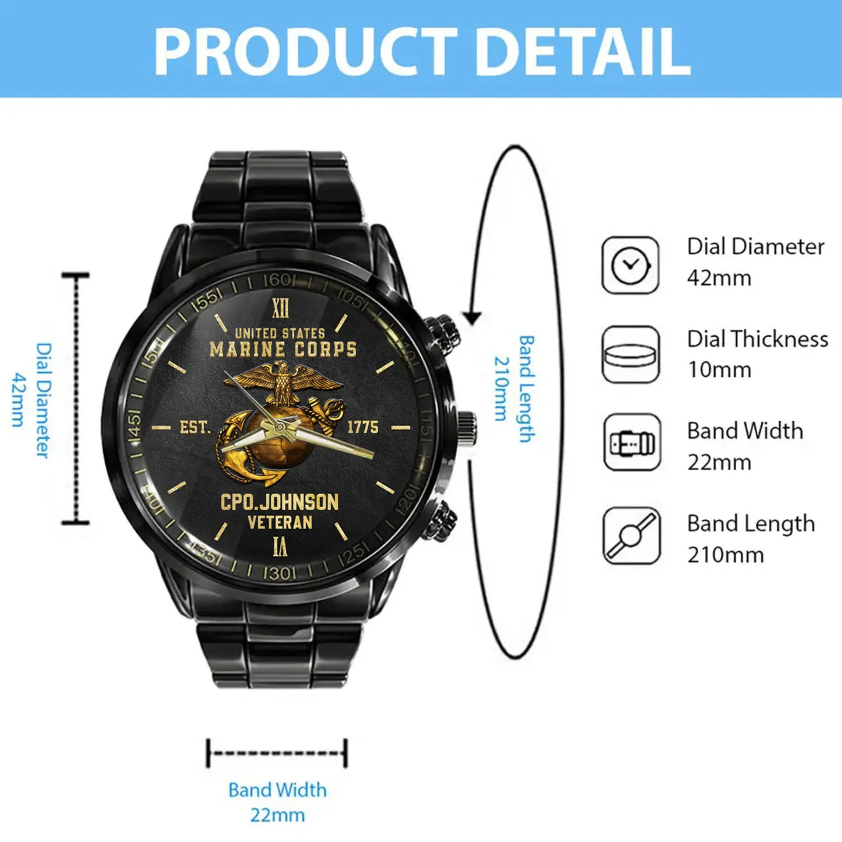 Personalized Military Veteran Watch - Gift To Dad/Son/Him/Veteran's Day/Father's Day/Birthday - Custom Your Name And Year