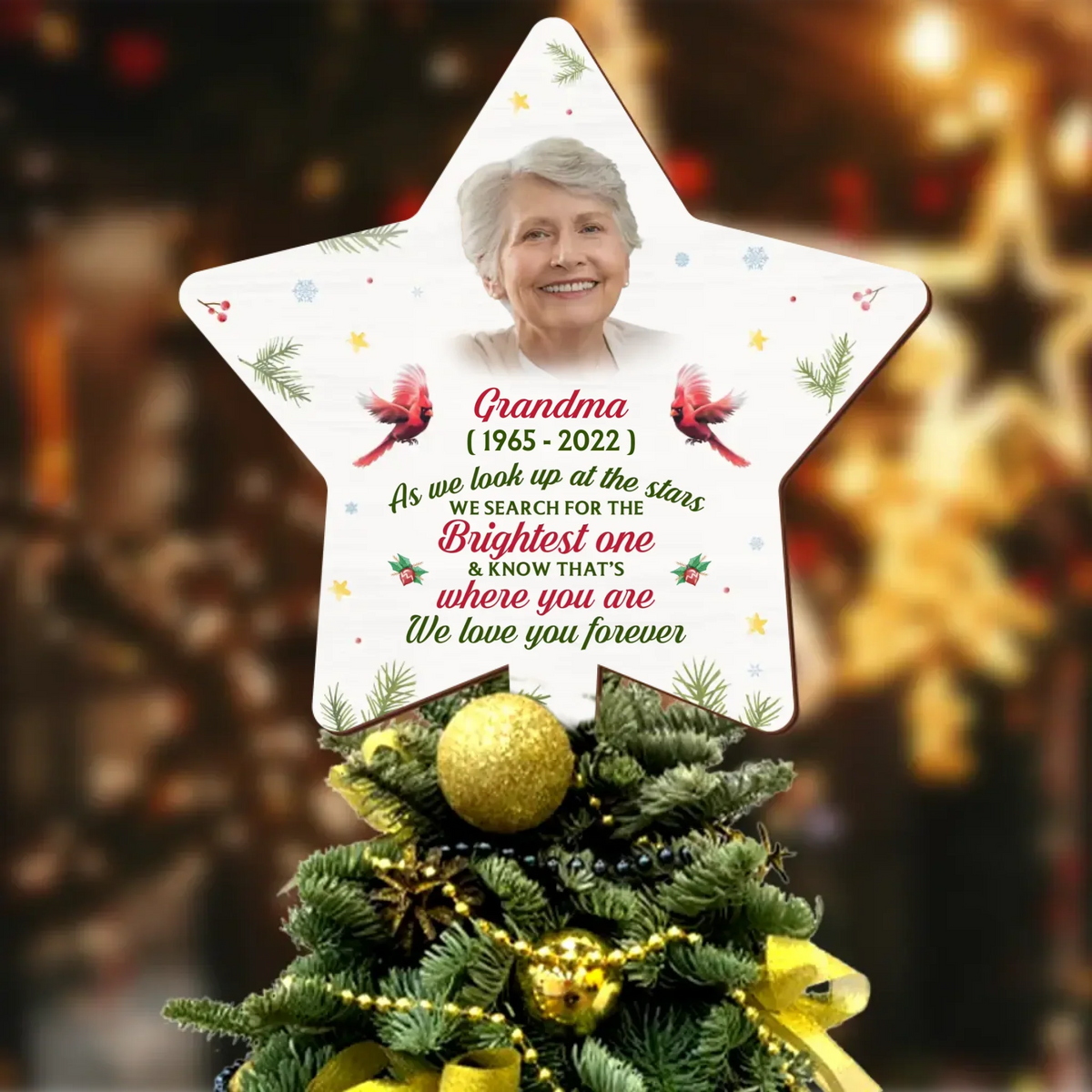 Personalized The Brightest Star Family Loss Tree Topper - Upload Photo - Memorial Gift Idea For Christmas - We Love You Forever