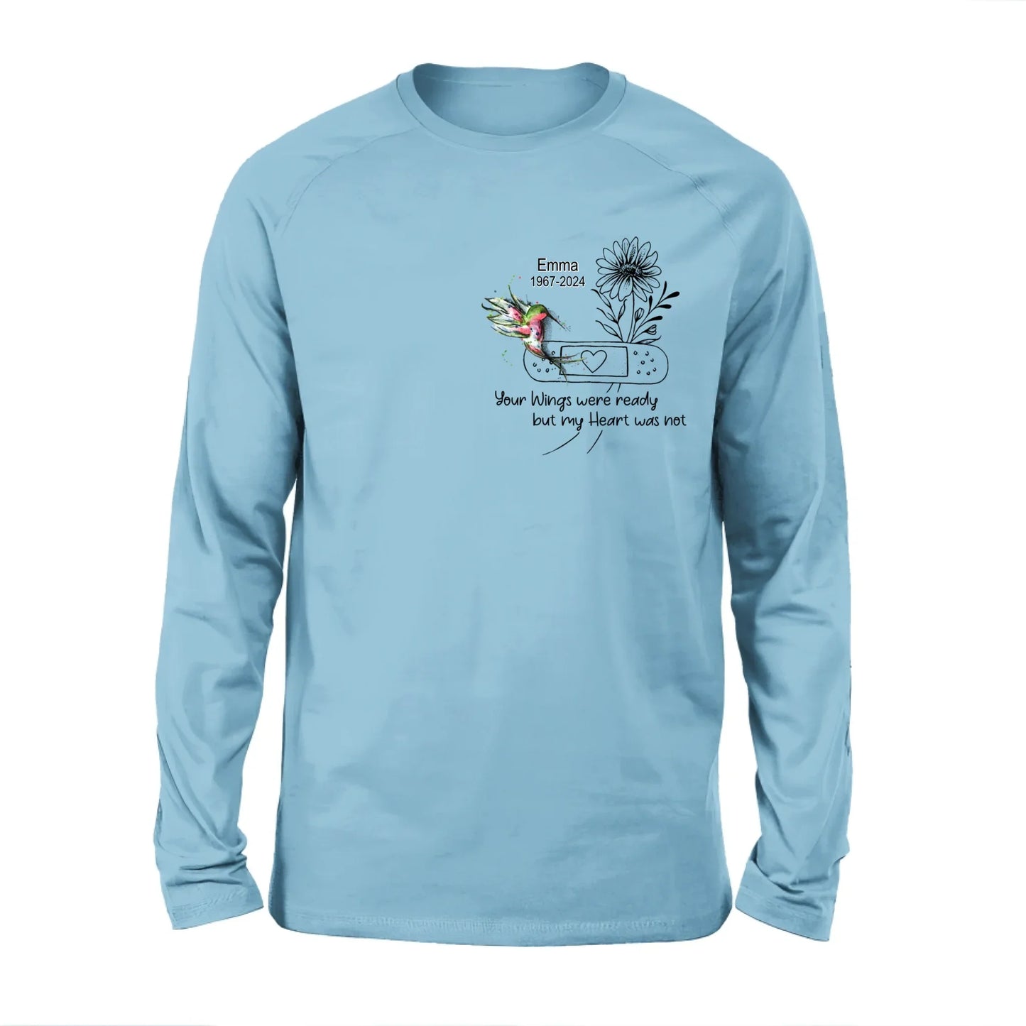 Personalized Memorial Hummingbird Unisex T-shirt/Long Sleeve/Sweatshirt/Hoodie - Memorial Gift Idea - Your Wings Were Ready But My Heart Was Not