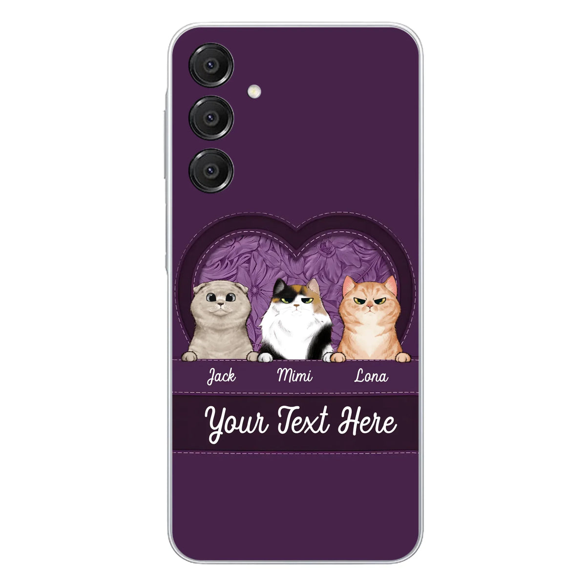 Custom Personalized Cat Phone Case For iPhone And Samsung - Gift Idea For Cat Lover - Up to 3 Cats - Cat In Heart