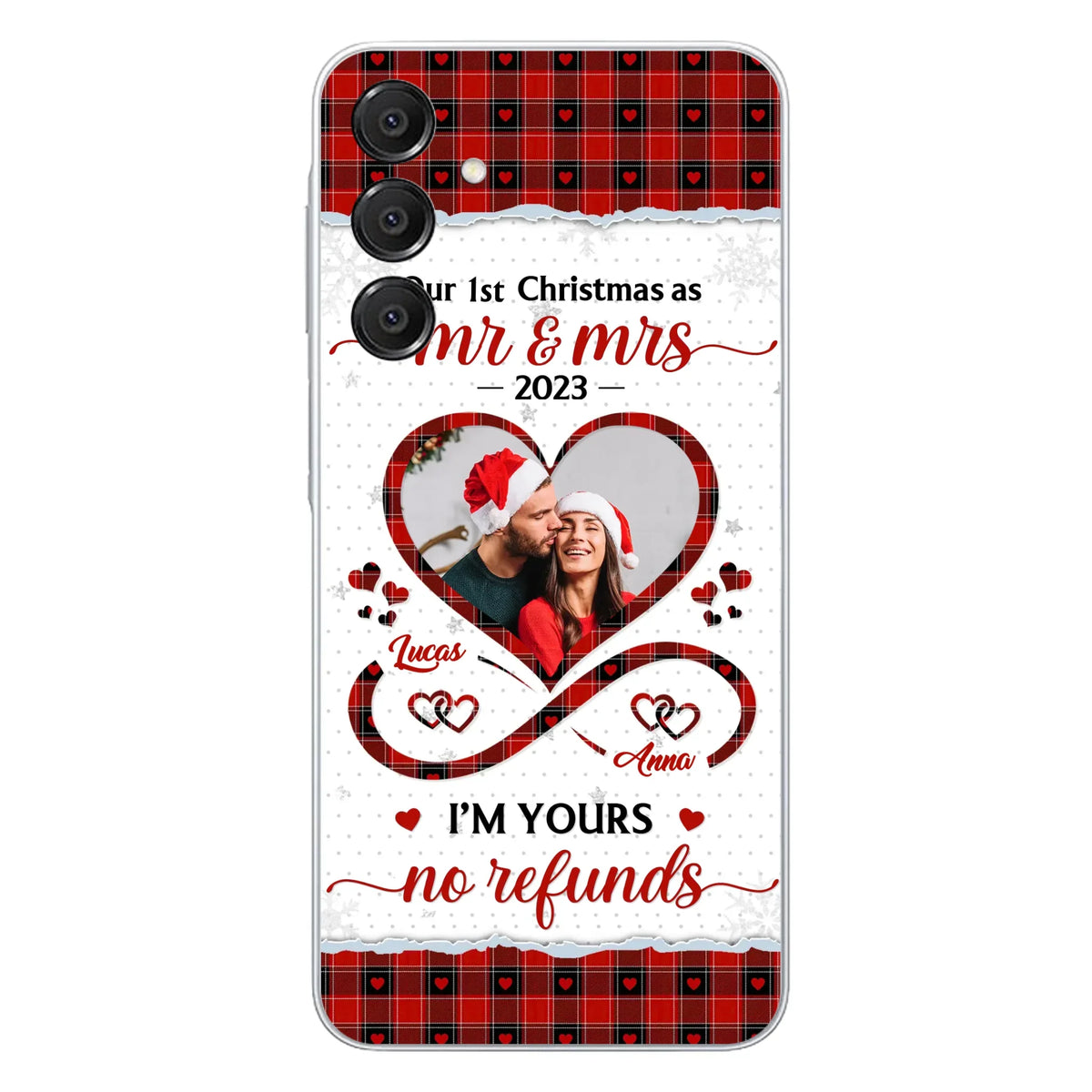 Custom Personalized Couple Photo Phone Case - Christmas Gift Idea For Couple/ Him/ Her - Our 1st Christmas As Mr & Mrs - Case For iPhone/Samsung