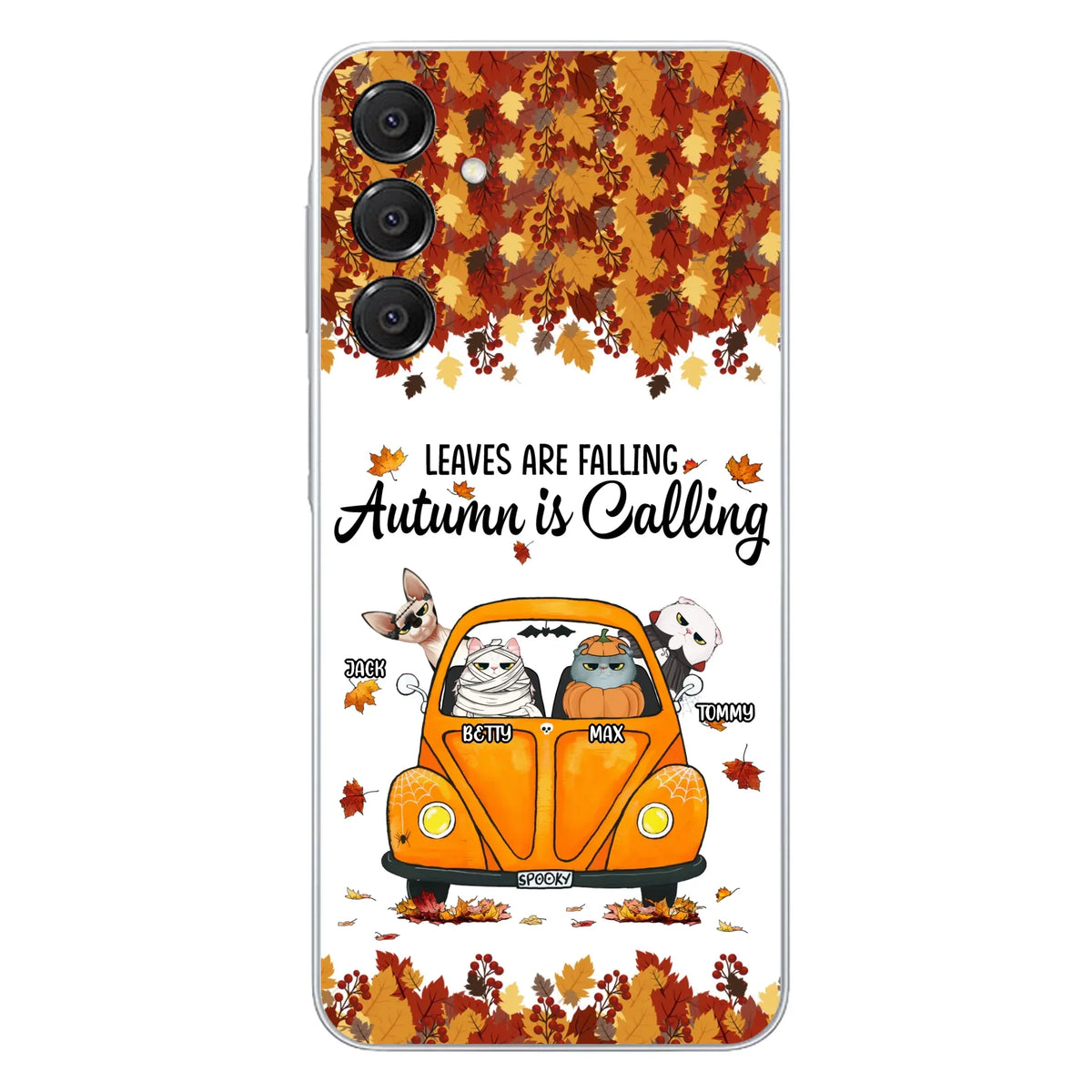 Custom Personalized Pet Phone Case - Gift Idea For Cat/Dog Lovers - Upto 4 Pets - Case For iPhone/Samsung - Leaves Are Falling Autumn Is Calling