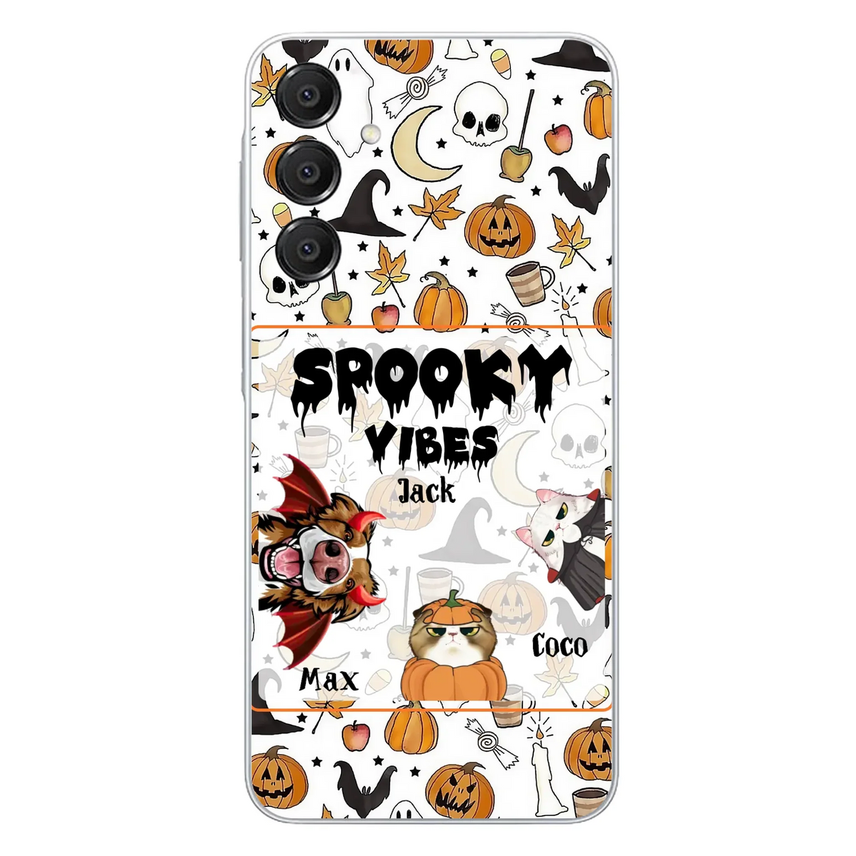 Custom Personalized Halloween Pet Phone Case - Upto 3 Pets - Gift Idea For Dog/Cat Owners - Spooky Vibes - Case for iPhone/Samsung
