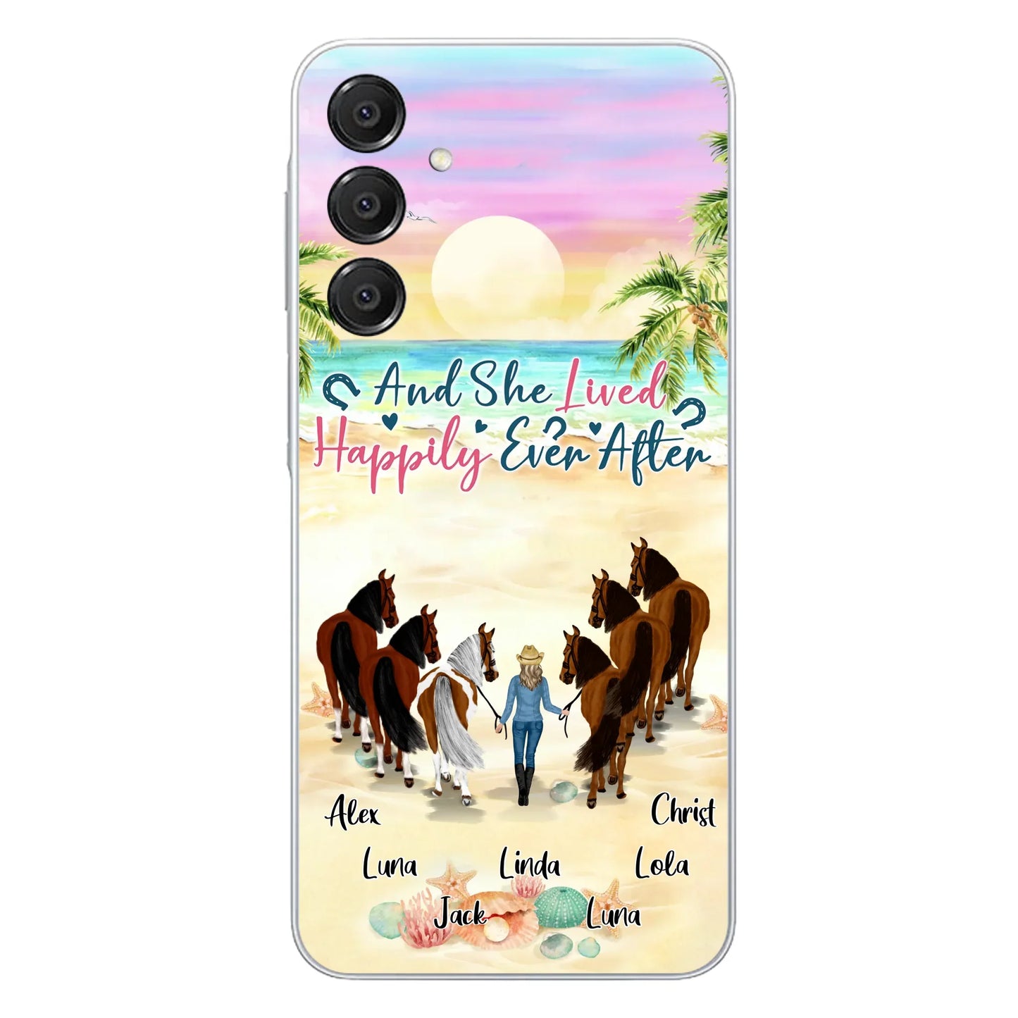 Custom Personalized Horse Girl Phone Case - Upto 6 Horses - Gift Idea for Horse Lovers - And She Lived Happily Ever After - Case for iPhone/Samsung
