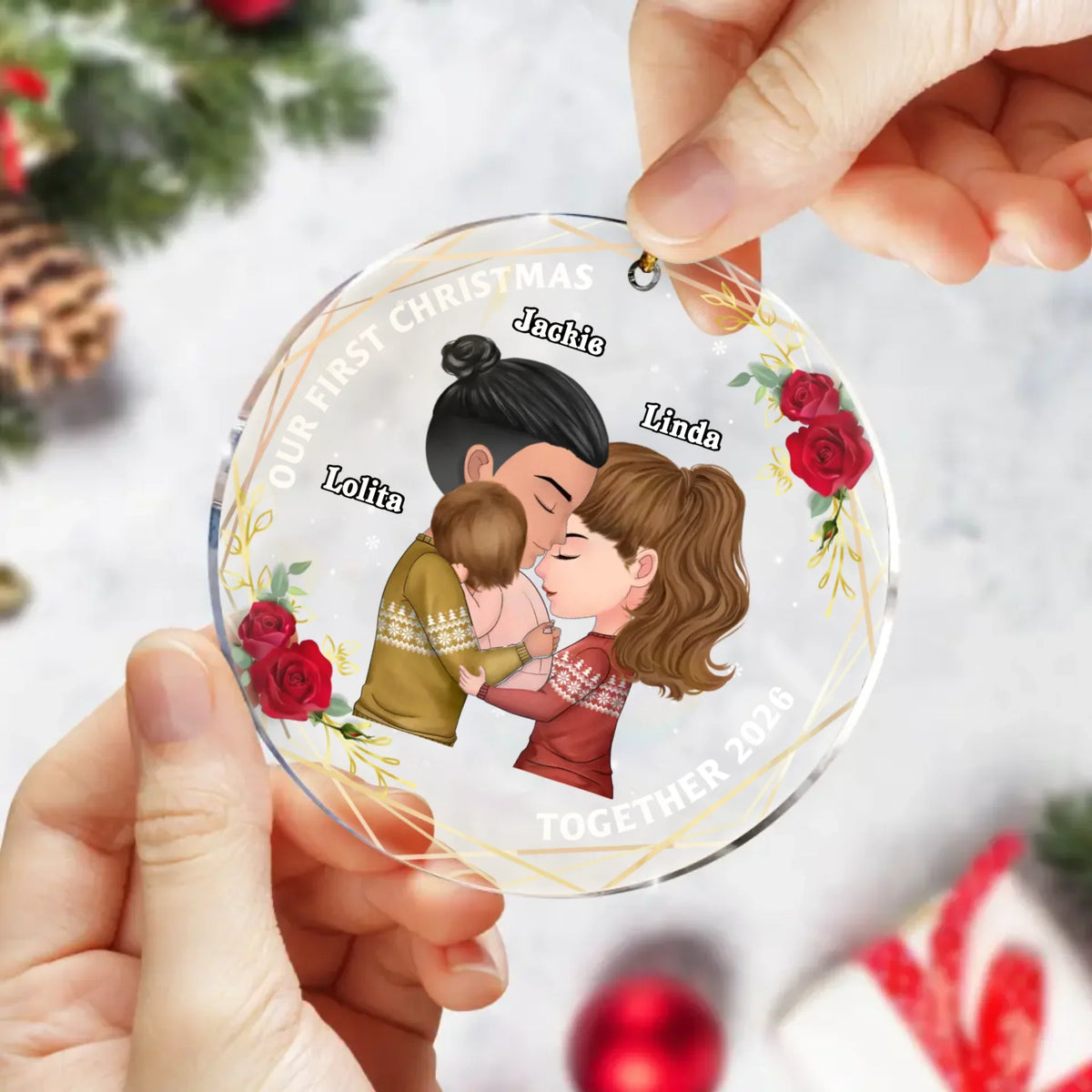 Custom Personalized First Christmas New Parent Circle Acrylic Ornament - Gift Idea For Family - Our First Christmas Together 2026