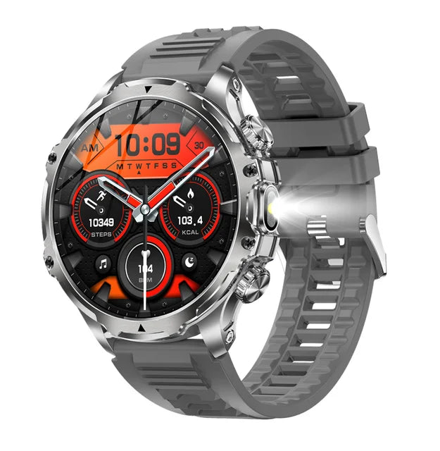 AK75 Smart Watch Flashlight Men Outdoors Sports Fitness Tracker 700mah Large Battery BT Calling LED Light Smartwatch