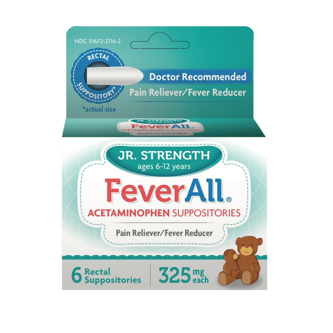 FeverAll Jr. Strength Acetaminophen Suppositories 325 mg (6 ct) for Ages 6–12 Years