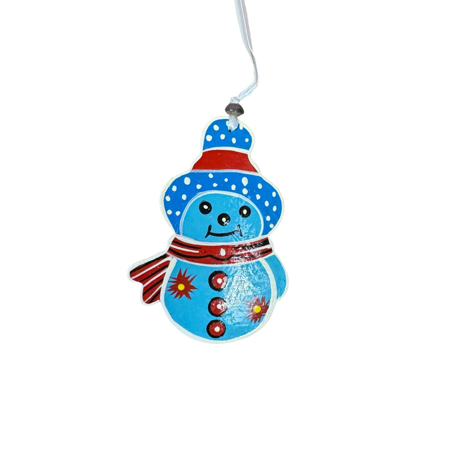 Blue Snowman Ornament Red Scarf