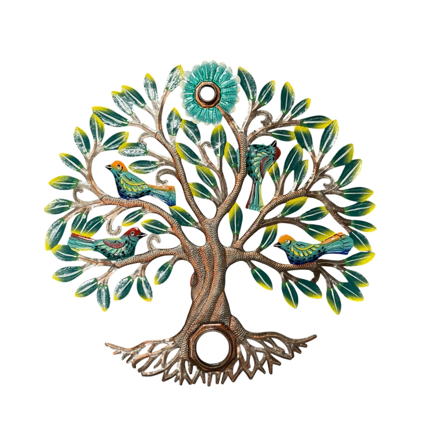 Oil Drum Top Tree- Green with Birds