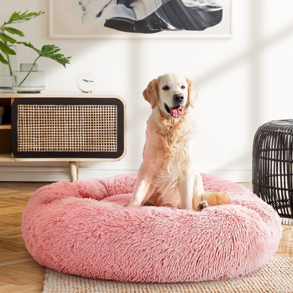 Pet Bed Dog Cat Calming Bed Large 90cm Pink Sleeping Comfy Cave