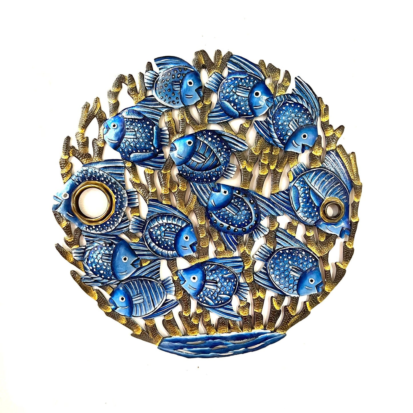 Oil Drum Top Blue Fish Wall Art