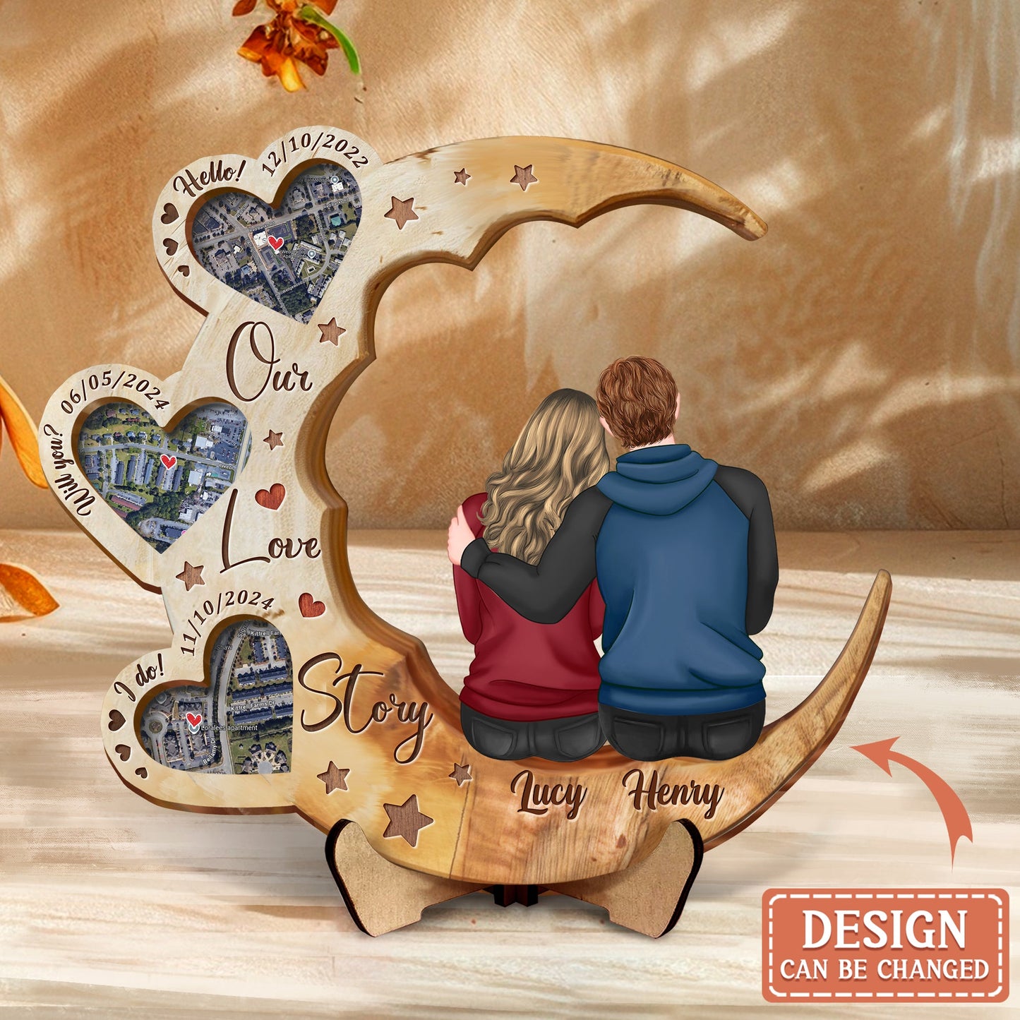 Personalized Couple 2 Layered Wooden Art - Gift Idea For Couple - Our Love Story