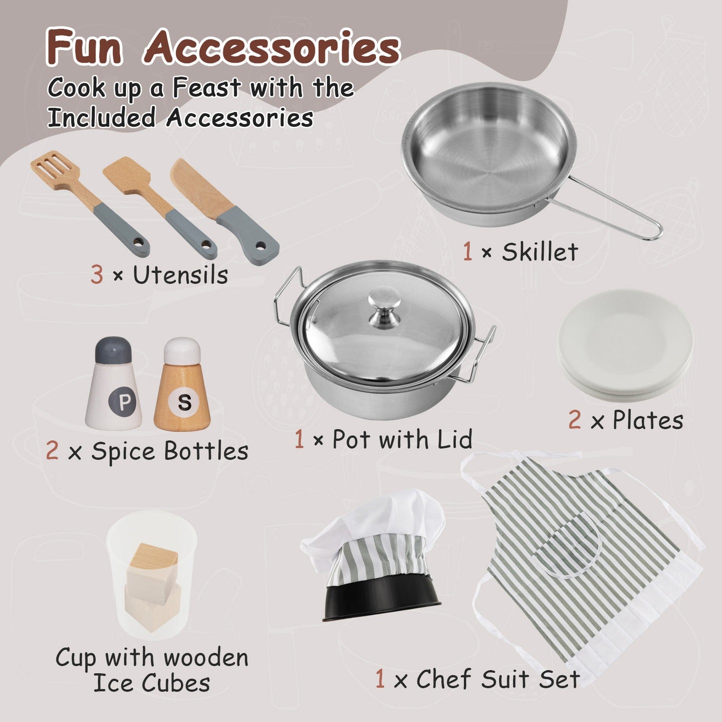 Toddler Kitchen Playset with Ice Maker Microwave Oven Sink and Washing Machine for Kids 3+ Years Old