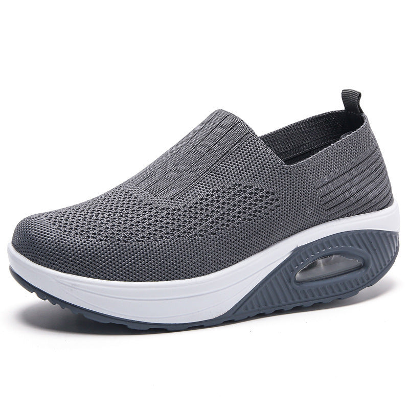 Women's shoes with thick sole and air cushion comfortable for casual sports breathable and fly woven soft soled women's shoes