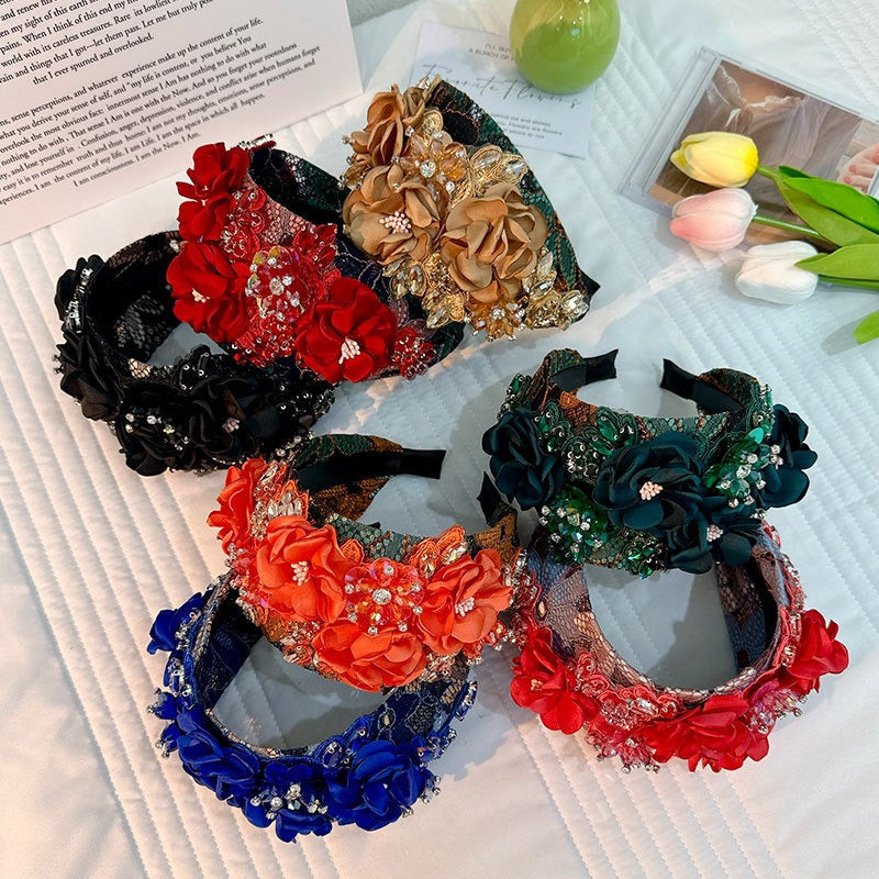 Handmade fabric flower headband and water diamond headband