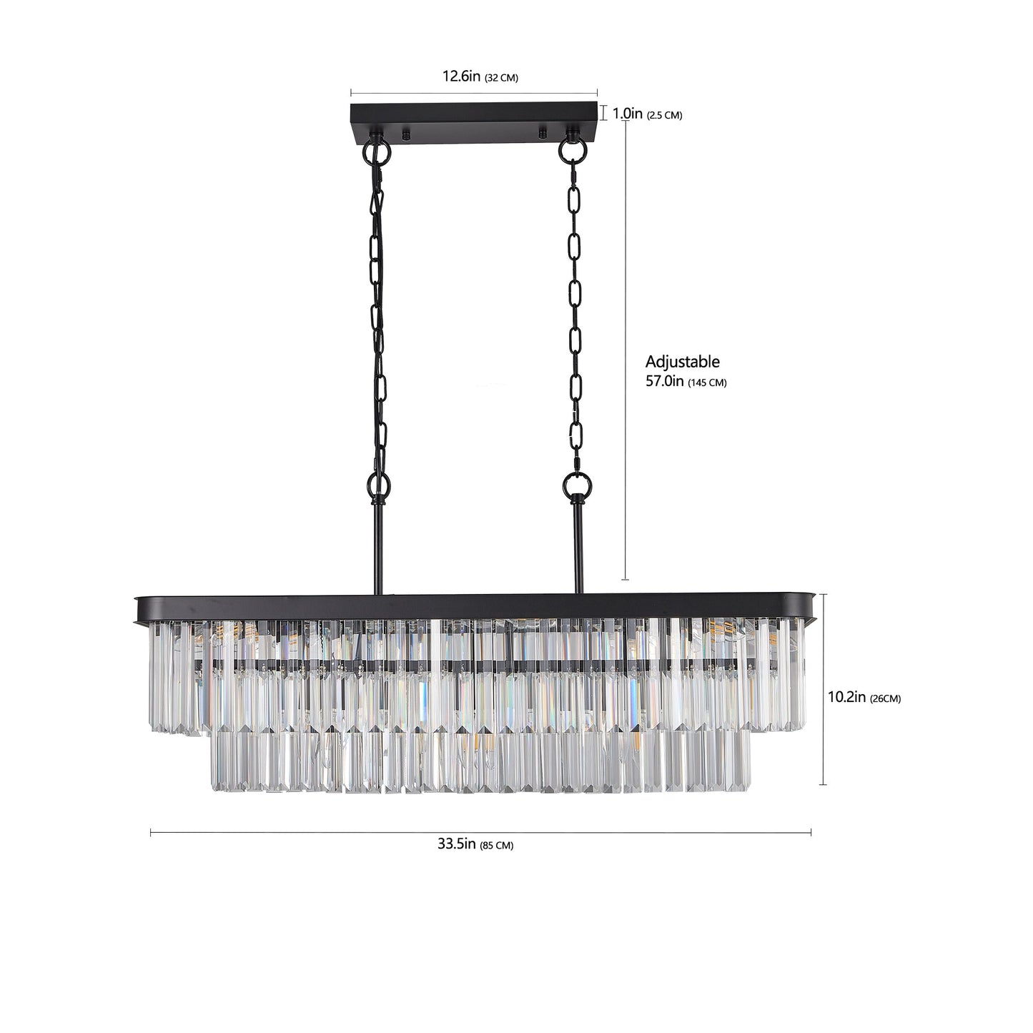 Chandeliers,Rectangular Crystal Chandelier Adjustable,E12 Modern Industrial Crystal Lights (Bulb Not Included)