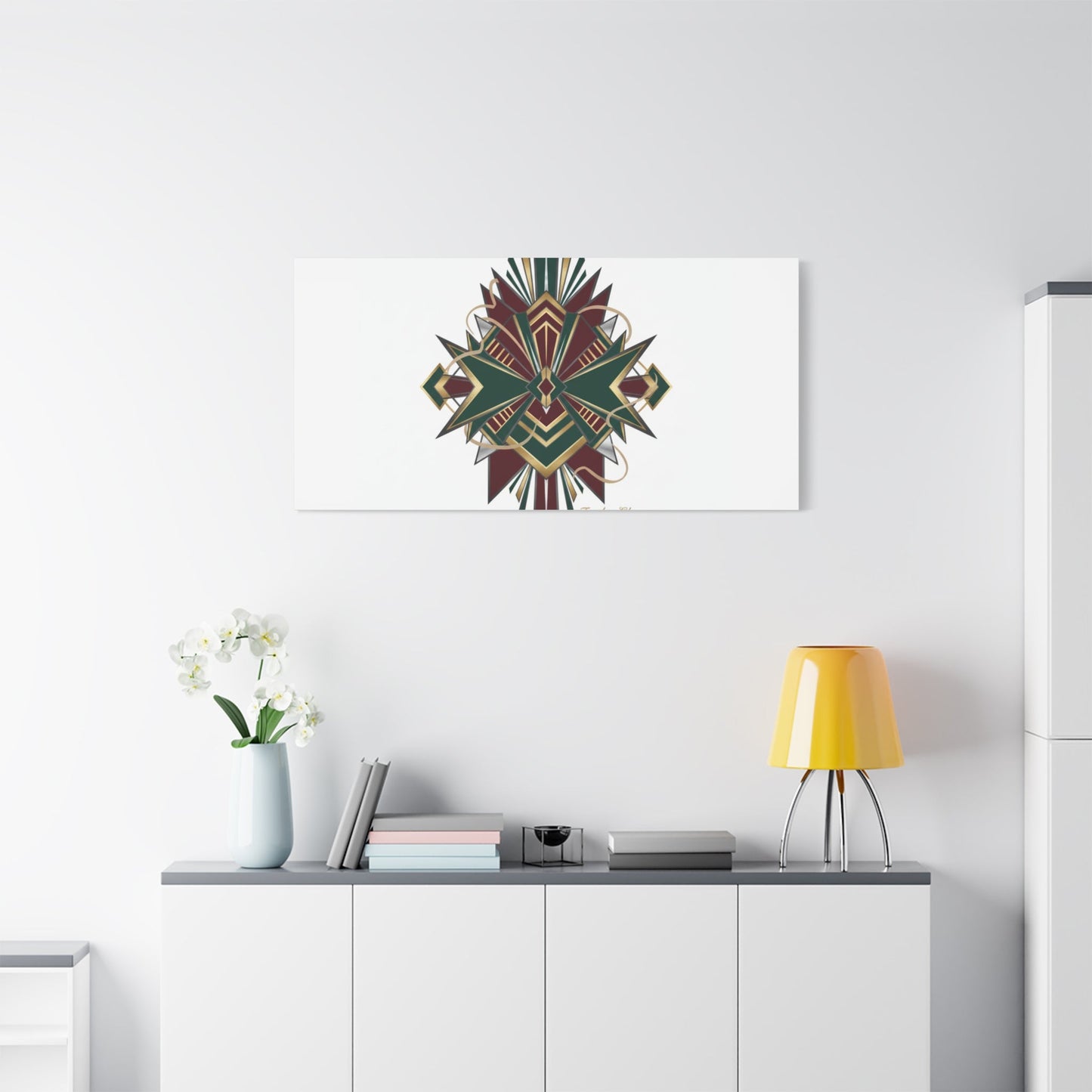 Art Deco geometric brass print Canvas | Neo-Deco chrome & gold fan motif