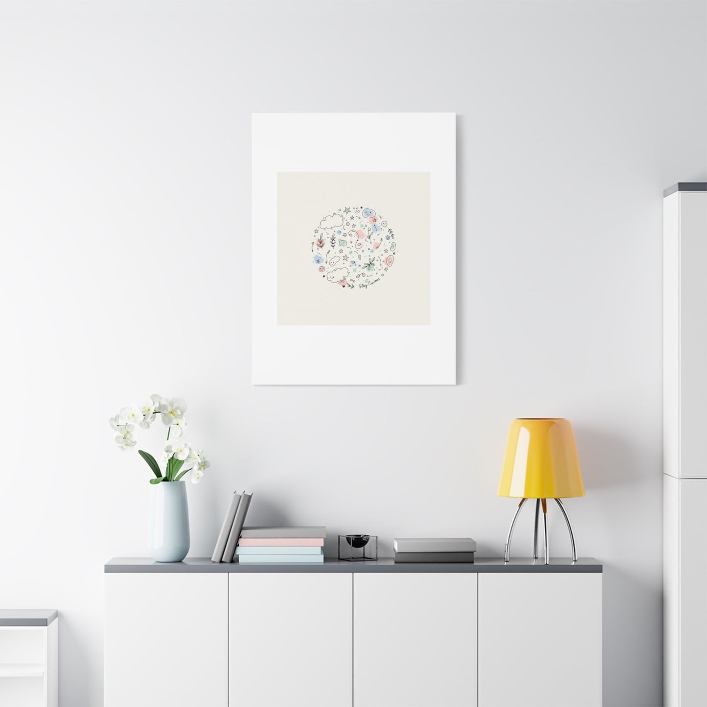 Doodle Circle Line Drawing Matte Canvas, Hand-Drawn Sketch Art