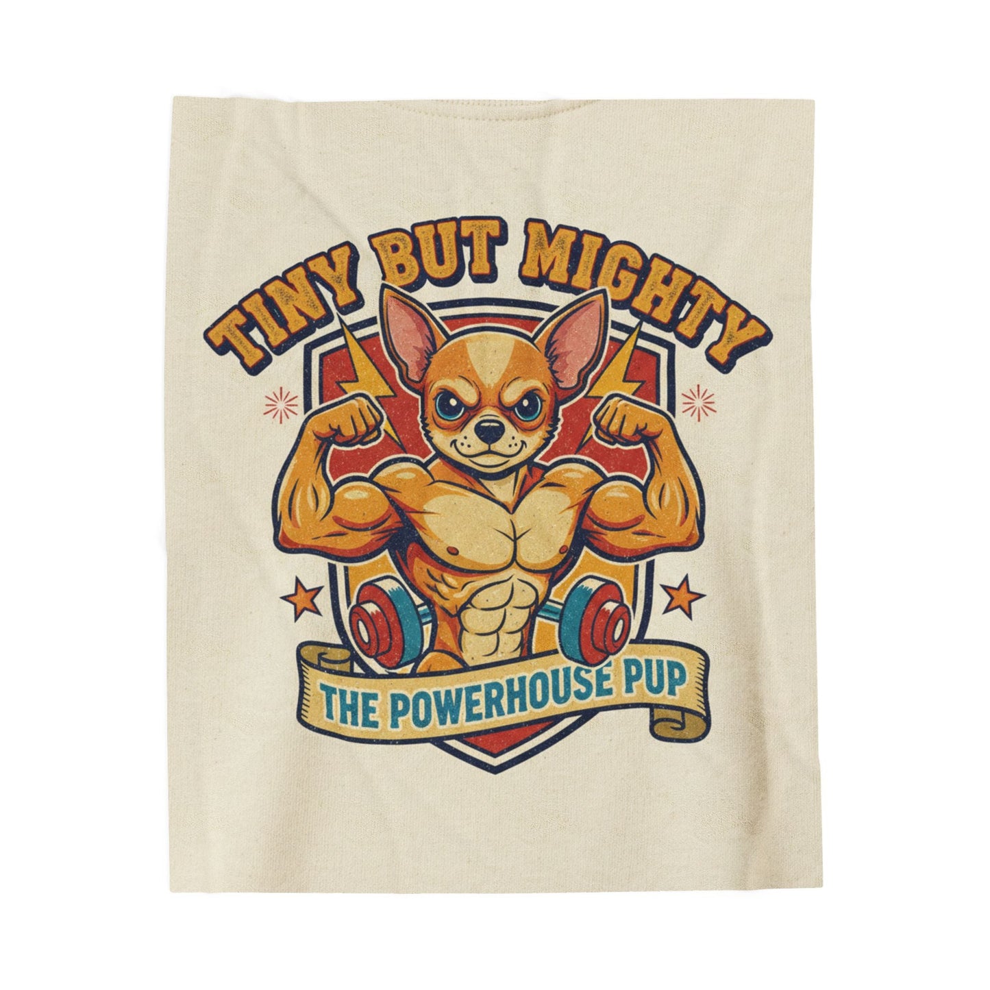 Velveteen Plush Blanket — "Tiny But Mighty" Funny Pup Throw