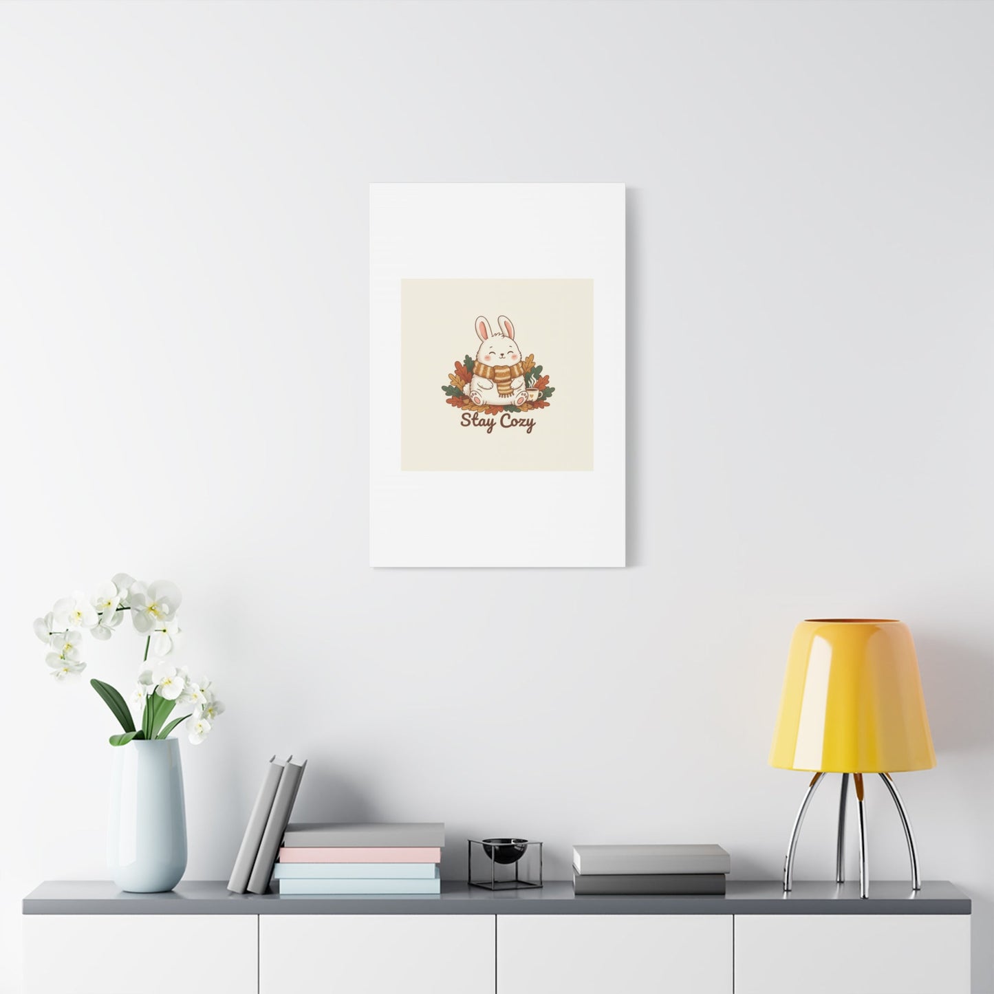 Cozy Bunny Illustration Canvas | Cute Critter Winter Forest Art