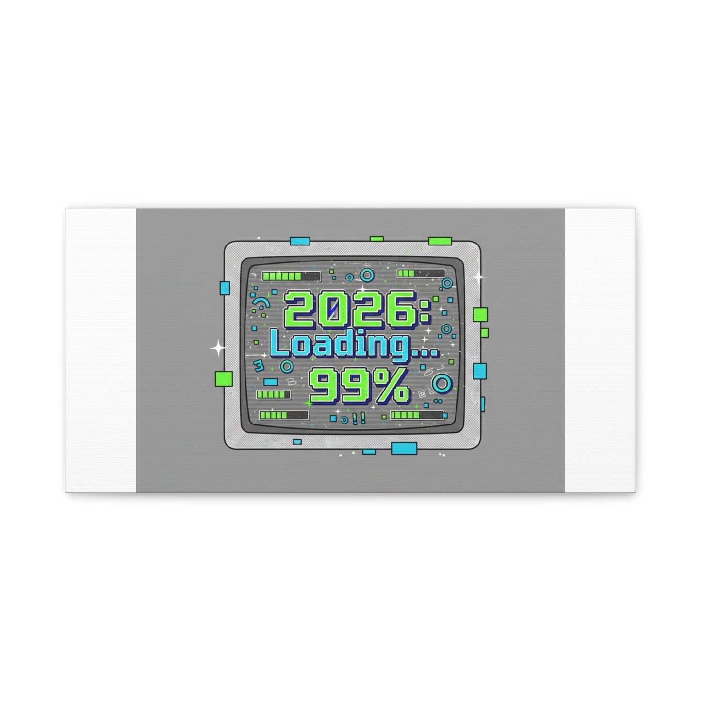 2026 Loading 99% Canvas | NYE countdown, retro system interface