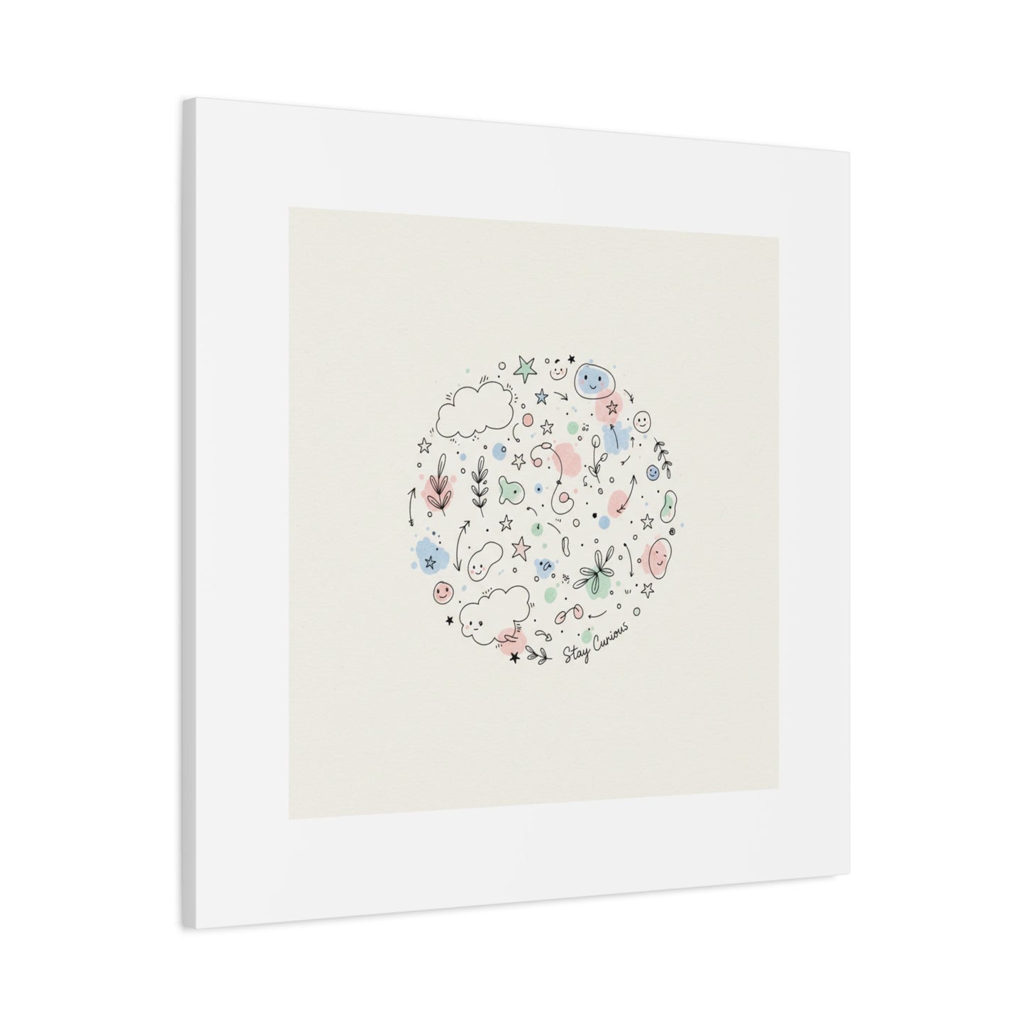 Doodle Circle Line Drawing Matte Canvas, Hand-Drawn Sketch Art
