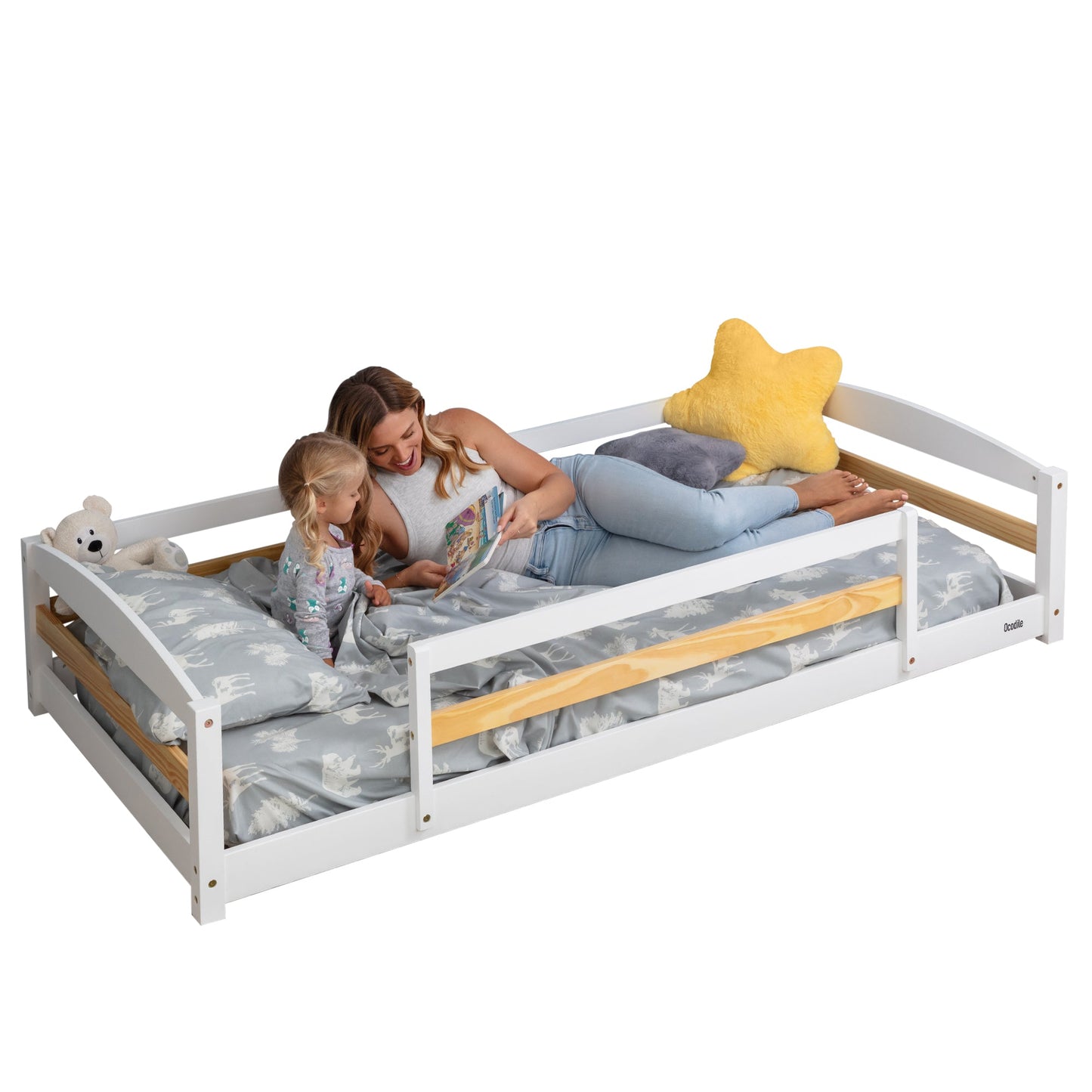 Twin Floor Bed with Safety Guardrails for Kids - Montessori Inspired