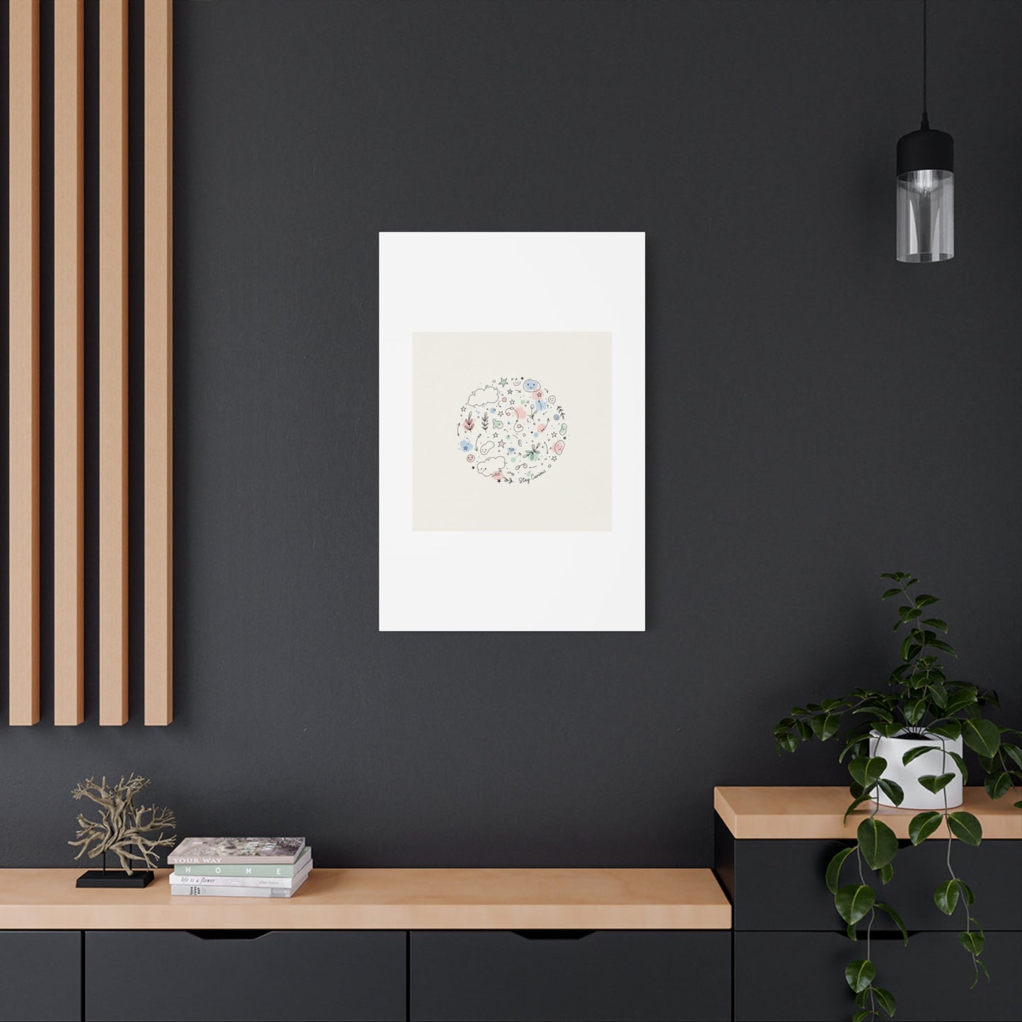 Doodle Circle Line Drawing Matte Canvas, Hand-Drawn Sketch Art