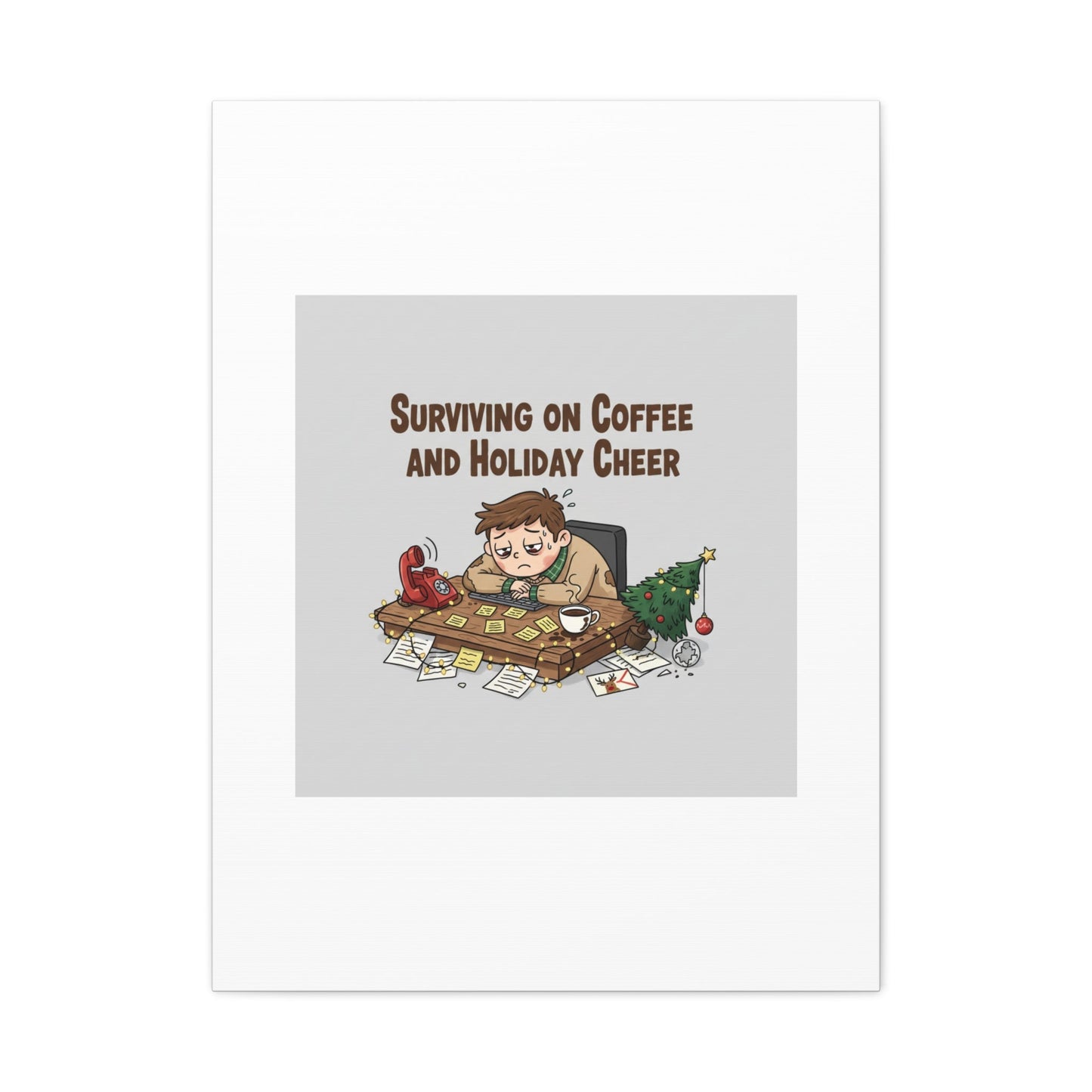Surviving on Coffee and Holiday Cheer Canvas | Holiday Burnout, Festive But Tired