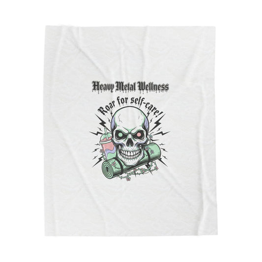 Heavy Metal Wellness Skull Self-Care Blanket | gothic wellness quote